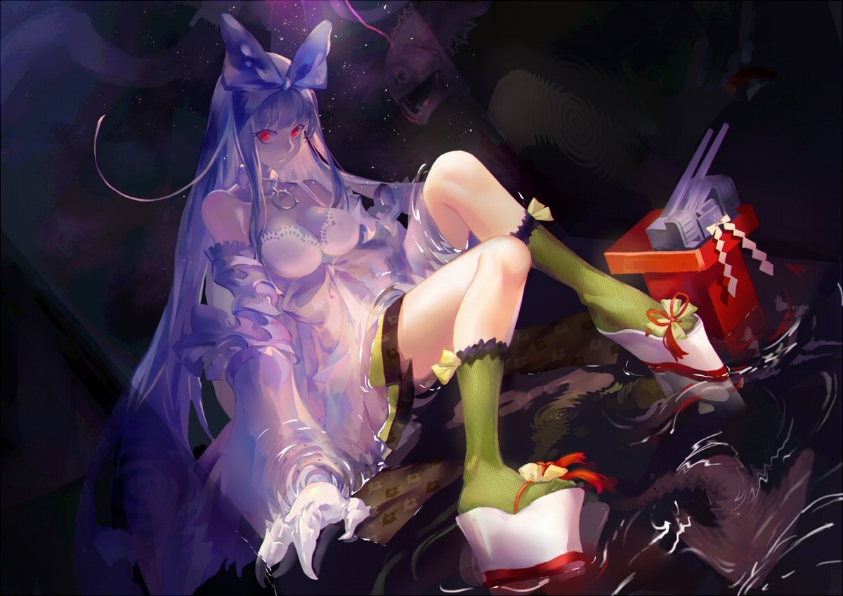 Anime girl with purple hair and red eyes HD Wallpaper