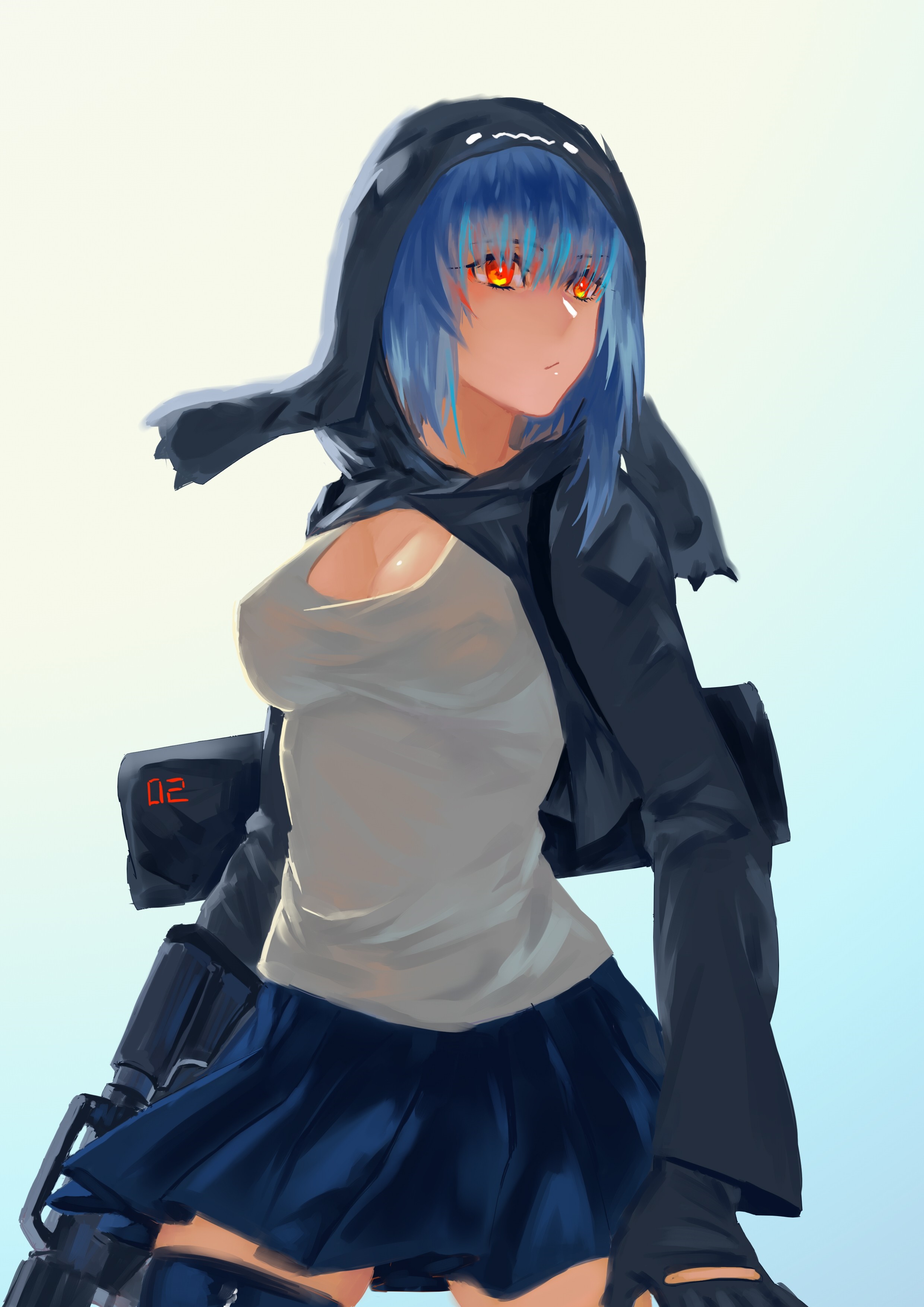 Anime girl with blue hair and red eyes wearing a hoodie HD Wallpaper