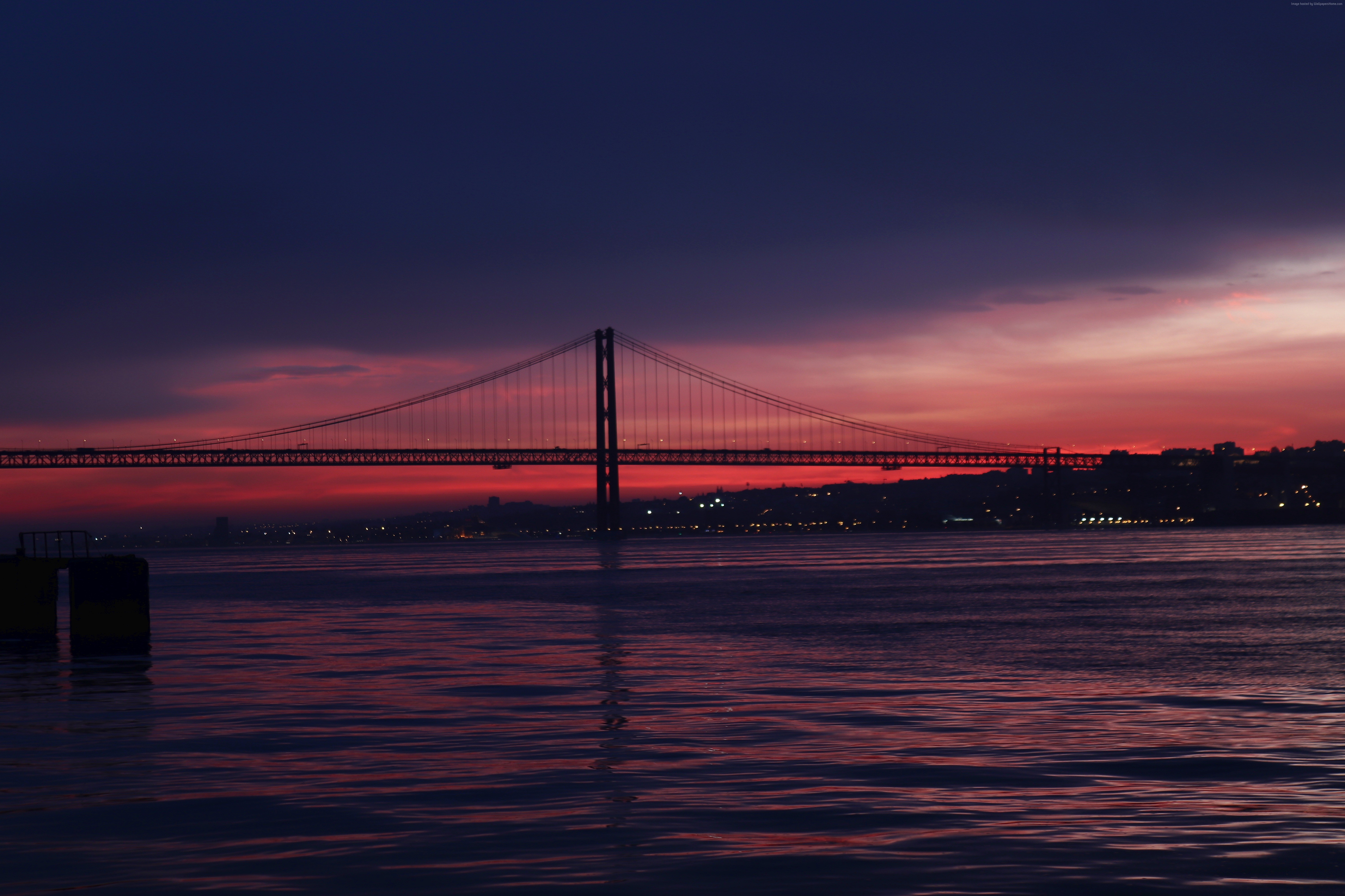 Bridge over water at sunset HD Wallpaper