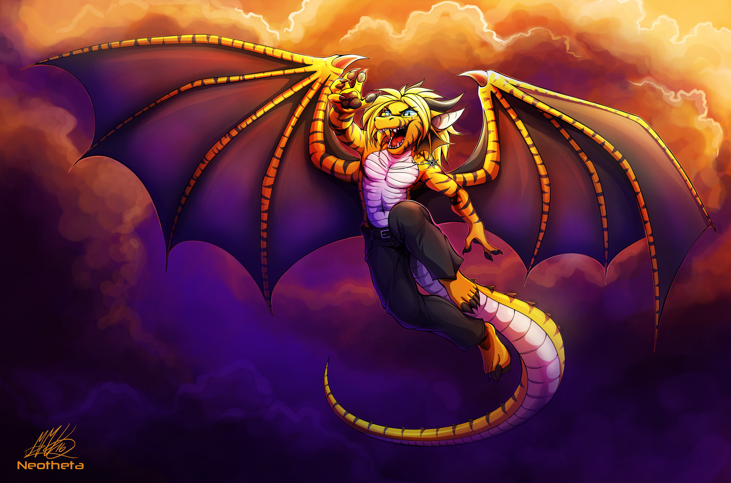 Dragon character with wings flying in clouds HD Wallpaper