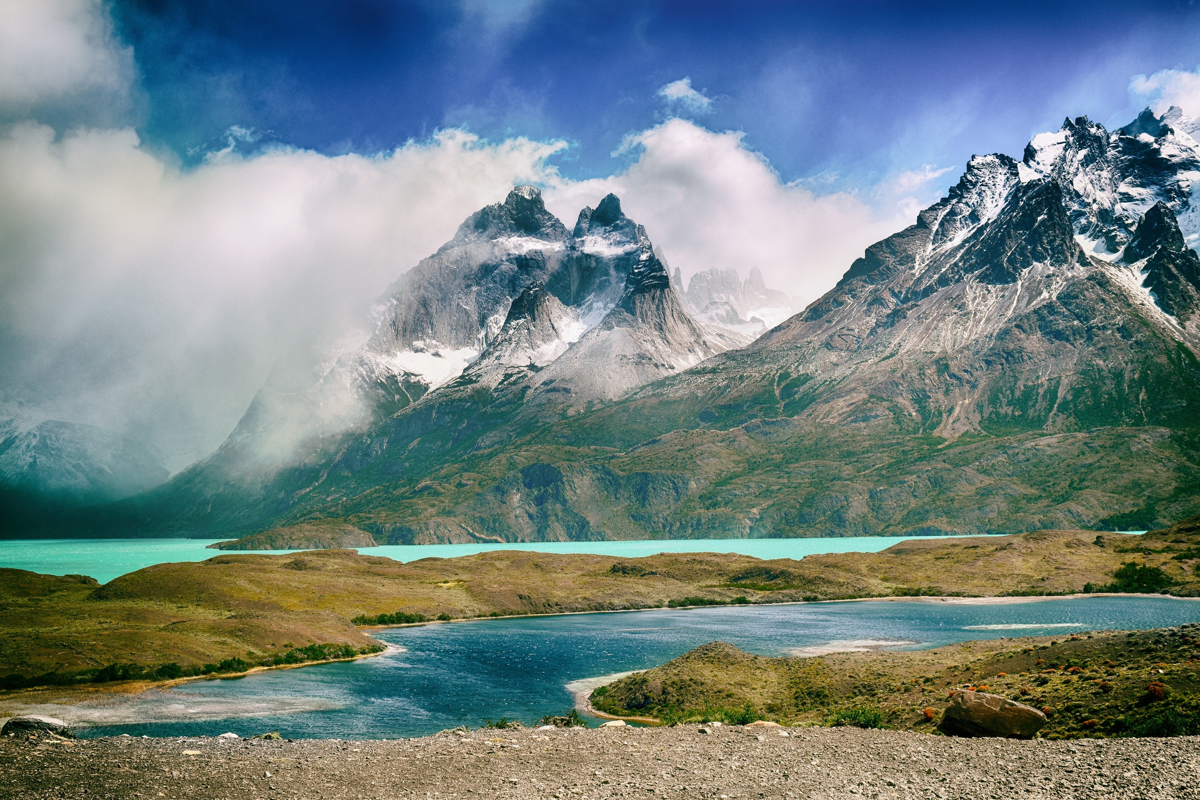 Torres del Paine National Park Landscape with Mountains and Lakes HD Wallpaper