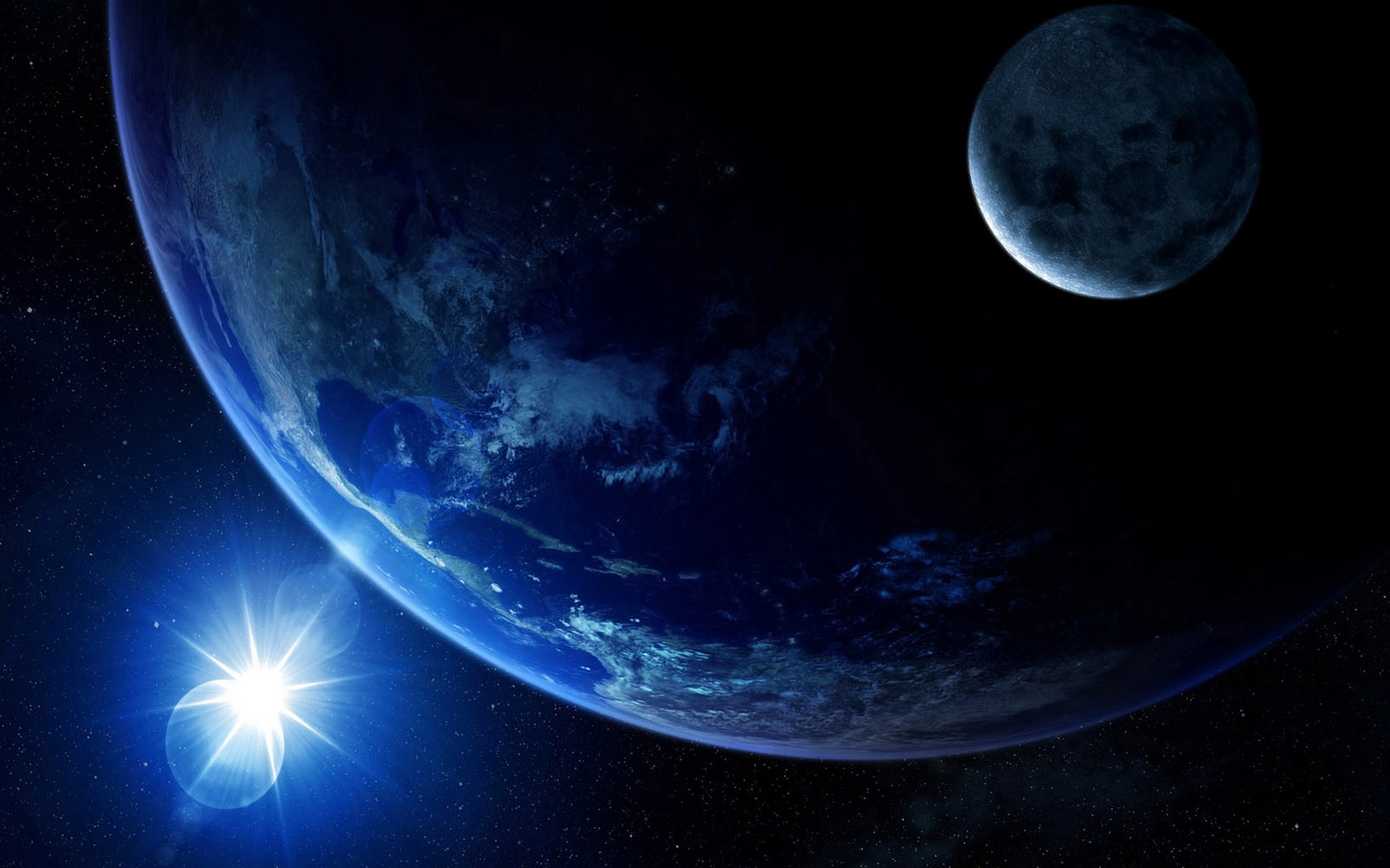 Earth and Moon in Space with Sun HD Wallpaper