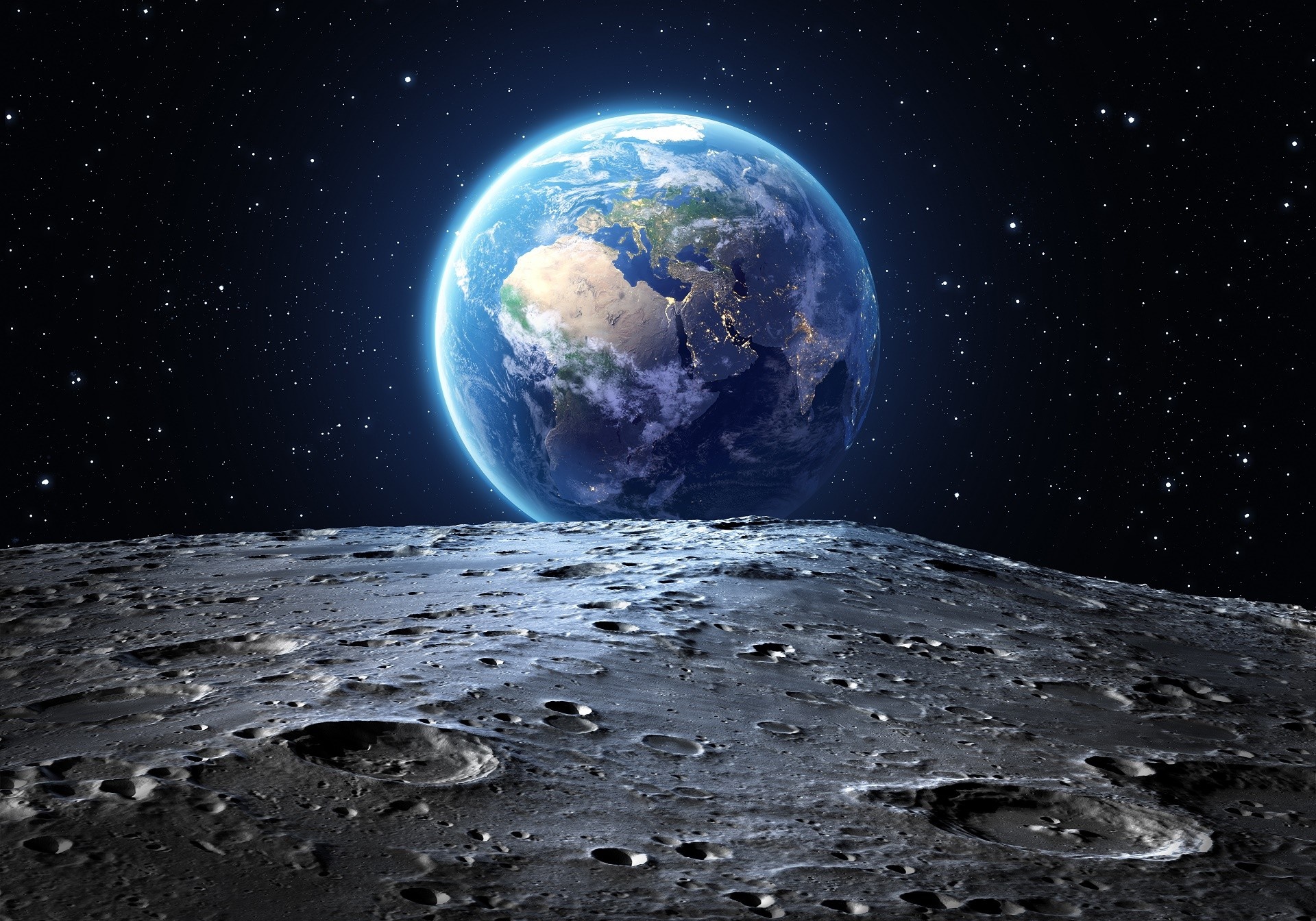 Earth and Moon from lunar surface HD Wallpaper