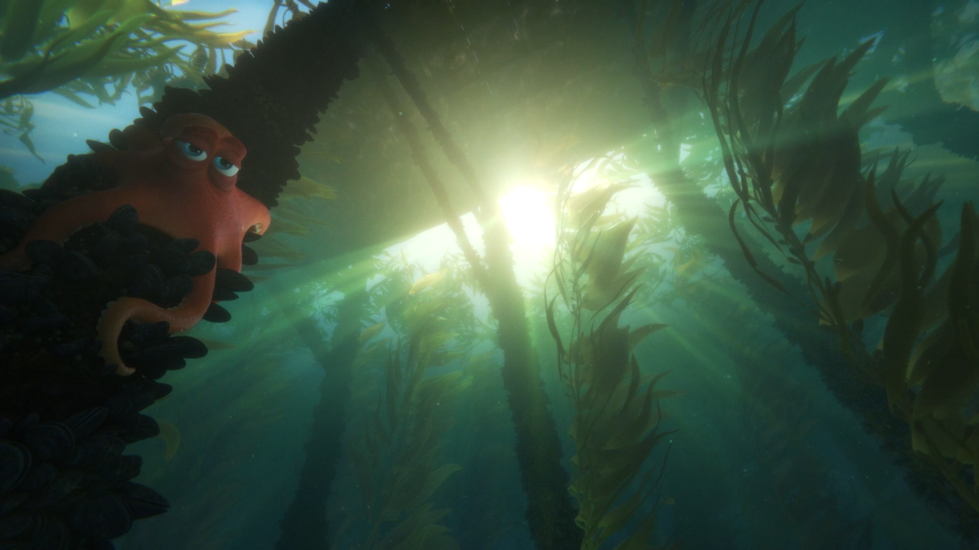 Hank the octopus from Finding Dory in a kelp forest HD Wallpaper