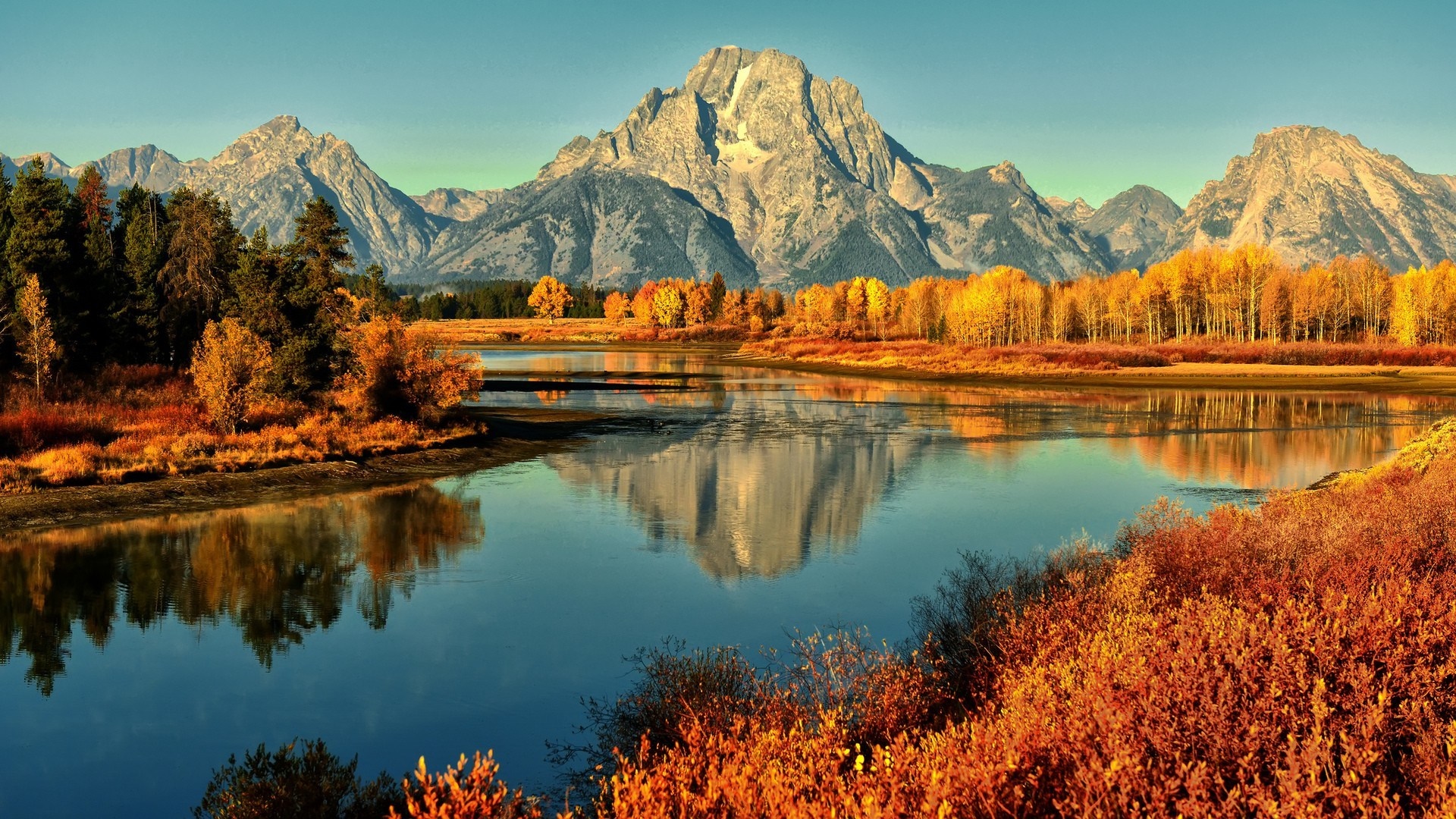 Autumn Morning Reflection in Mountain Valley HD Wallpaper