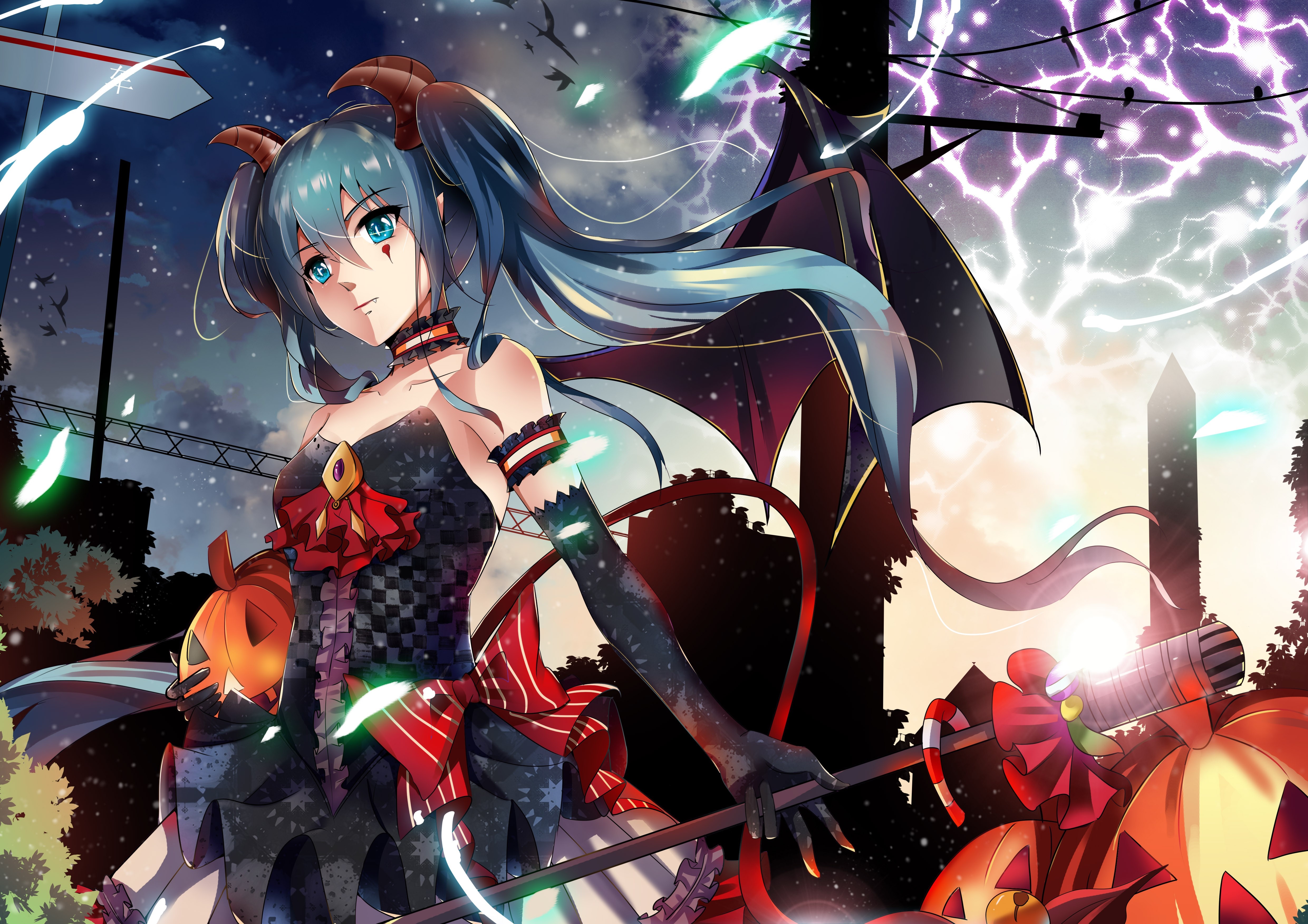 Hatsune Miku as a demon with wings and horns HD Wallpaper