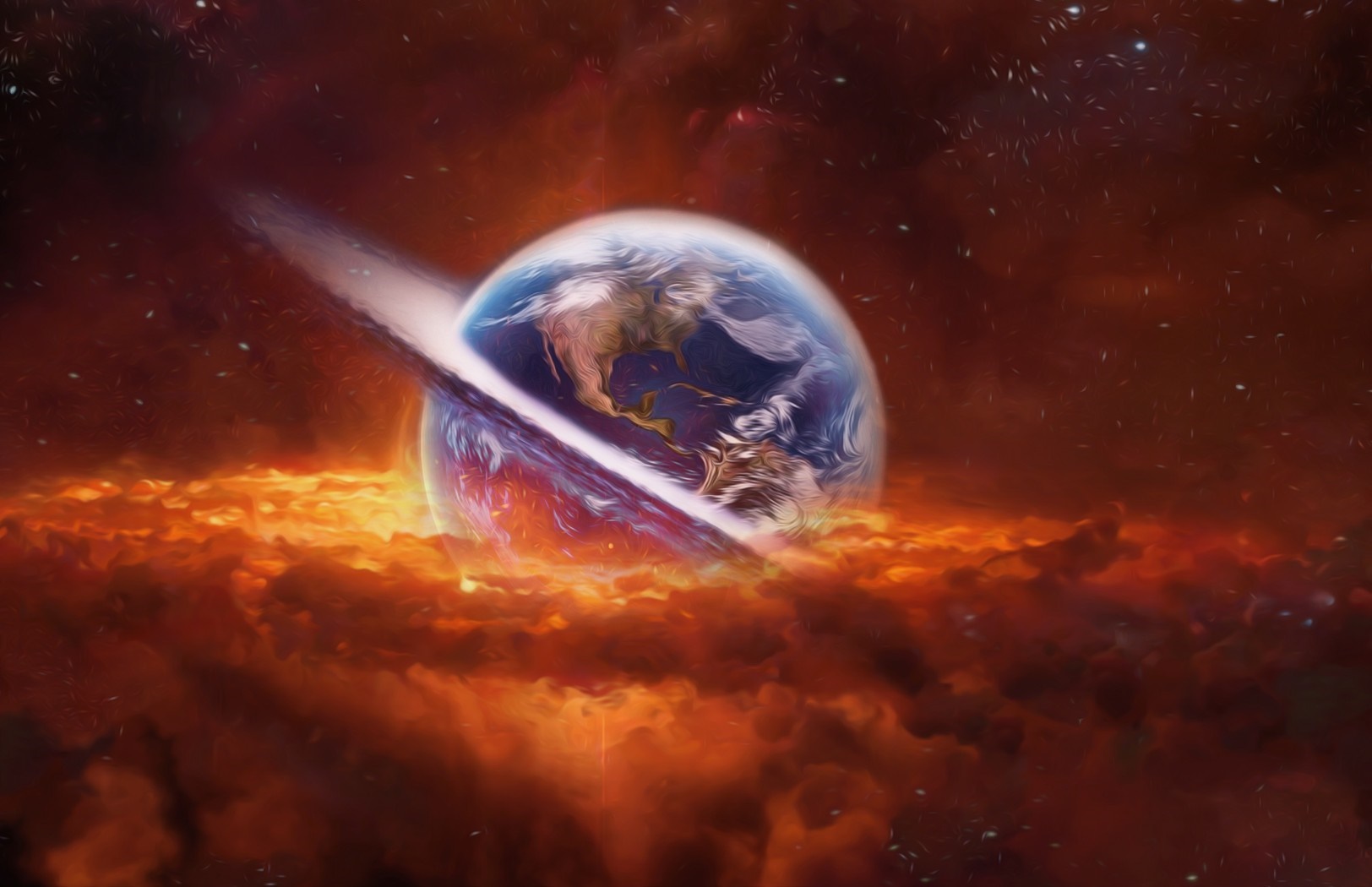 Earth being consumed by a fiery nebula HD Wallpaper
