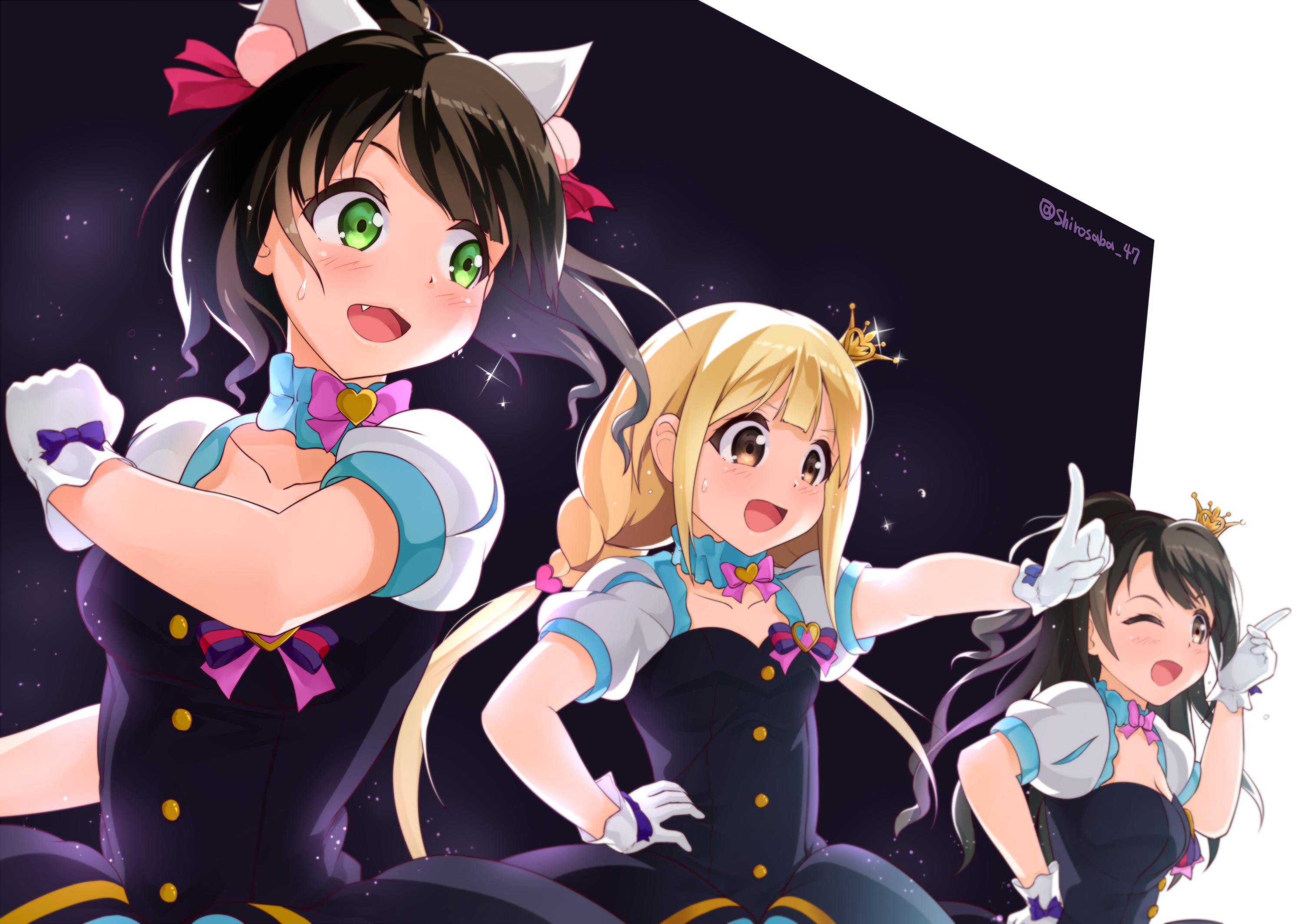 Anime girls with cat ears and crowns HD Wallpaper