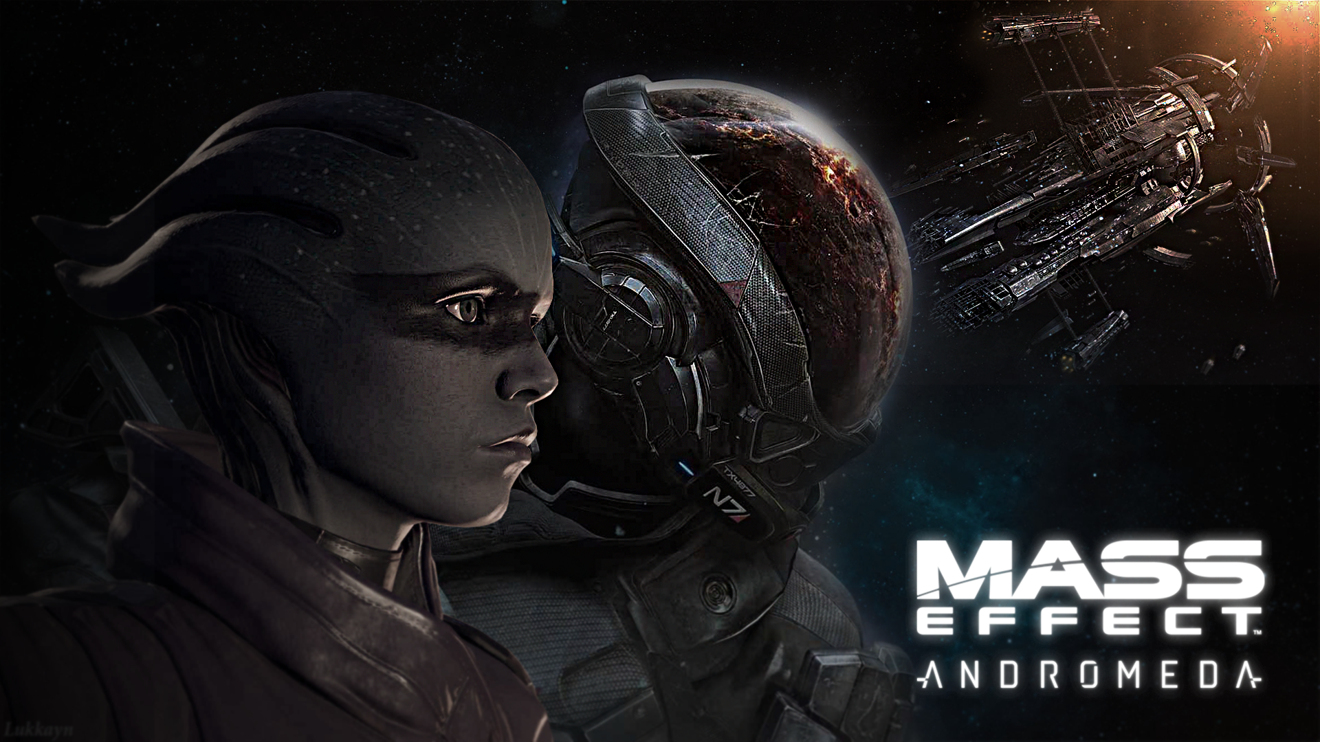Mass Effect Andromeda characters and ship in space HD Wallpaper