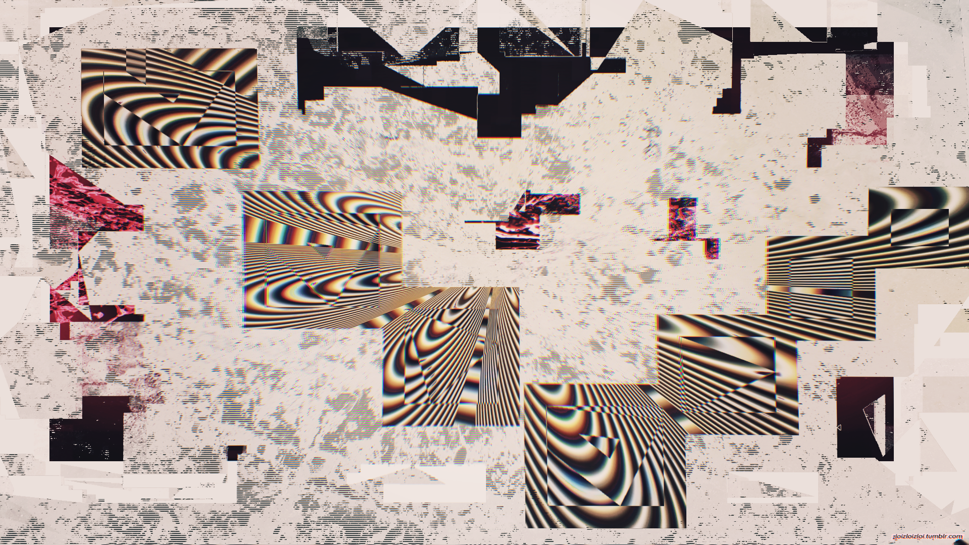 Abstract Glitch Art Collage with Geometric Patterns HD Wallpaper