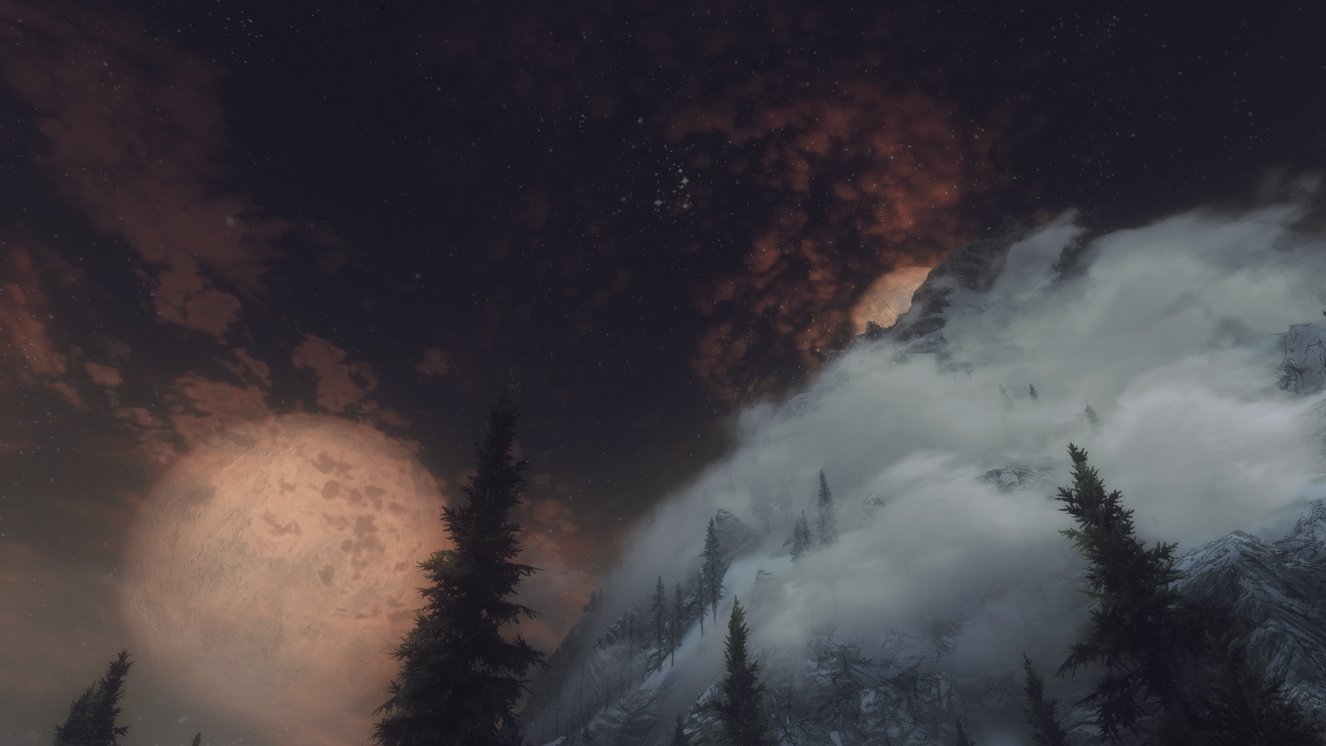 The Elder Scrolls V Skyrim: Night Sky Over Mountains HD Wallpaper