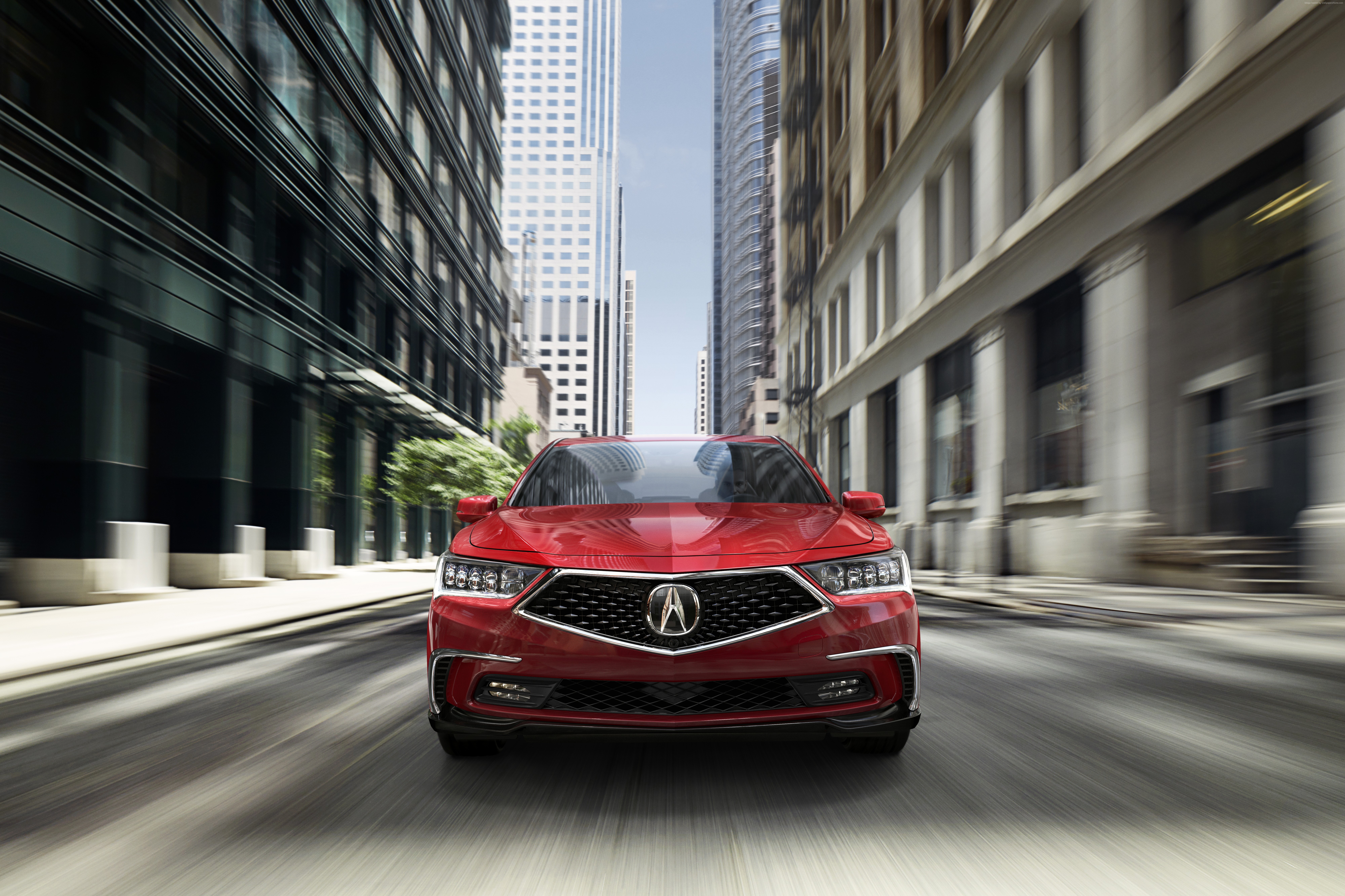 Red 2018 Acura RLX driving in city HD Wallpaper