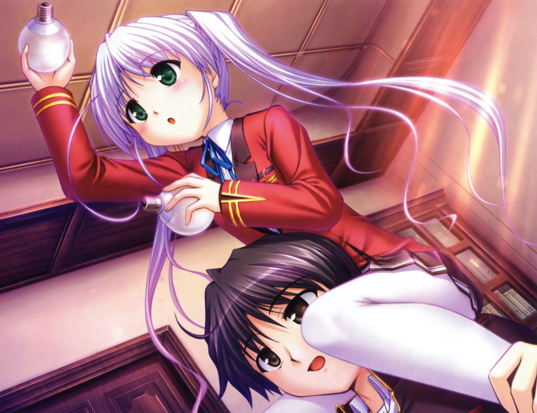 Anime characters holding lightbulbs HD Wallpaper