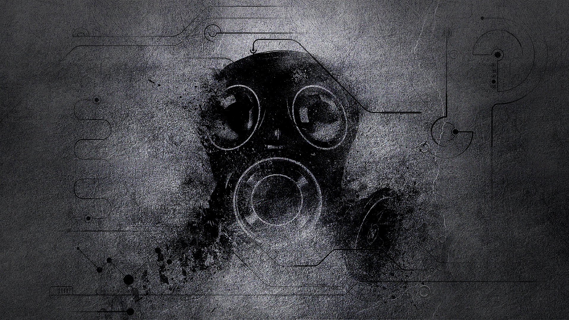 Gas mask with abstract digital lines HD Wallpaper