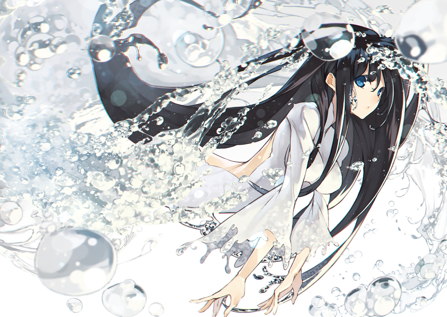 Girl with long black hair in water from Soul Worker HD Wallpaper