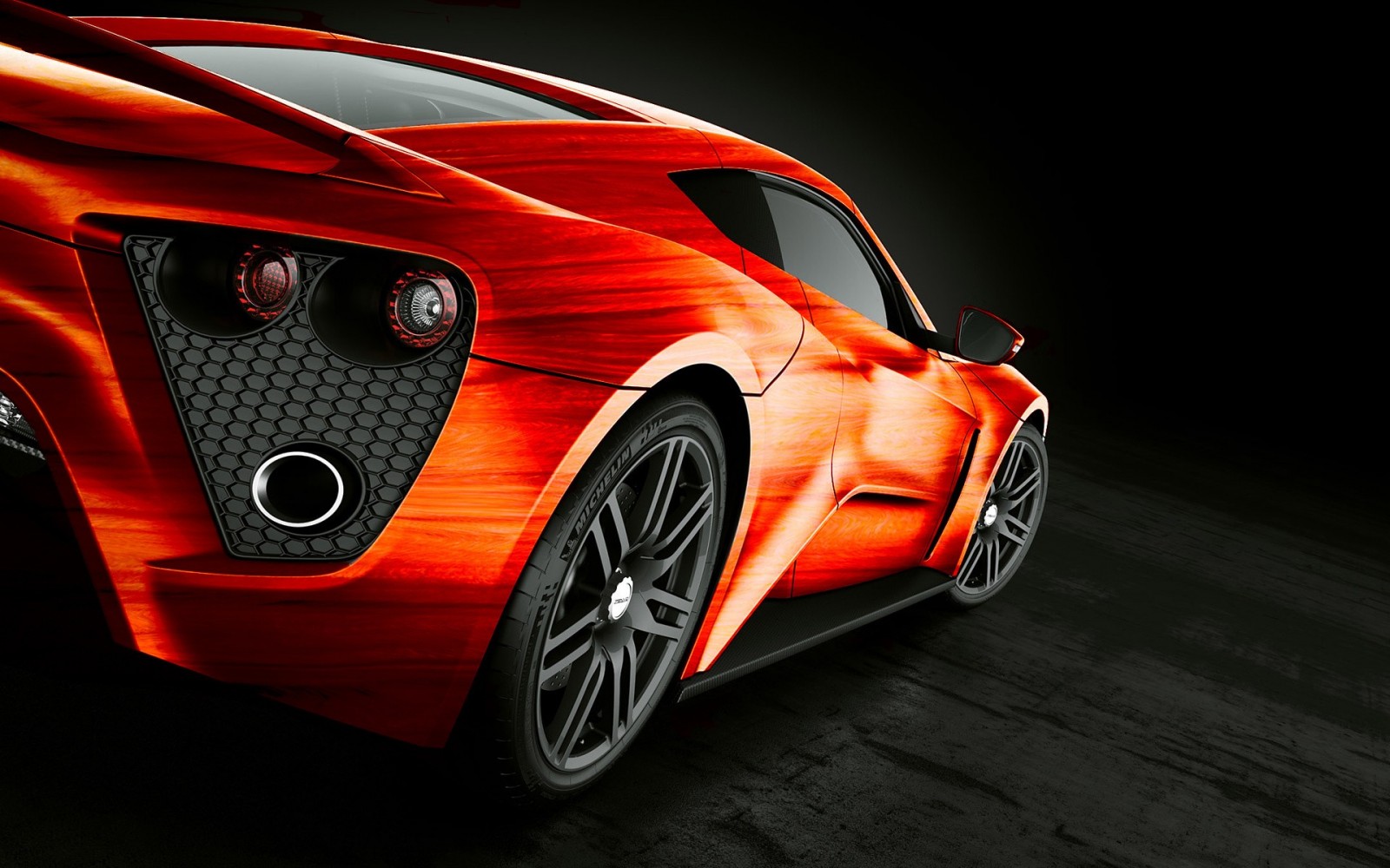 Red sports car with custom wood grain finish HD Wallpaper