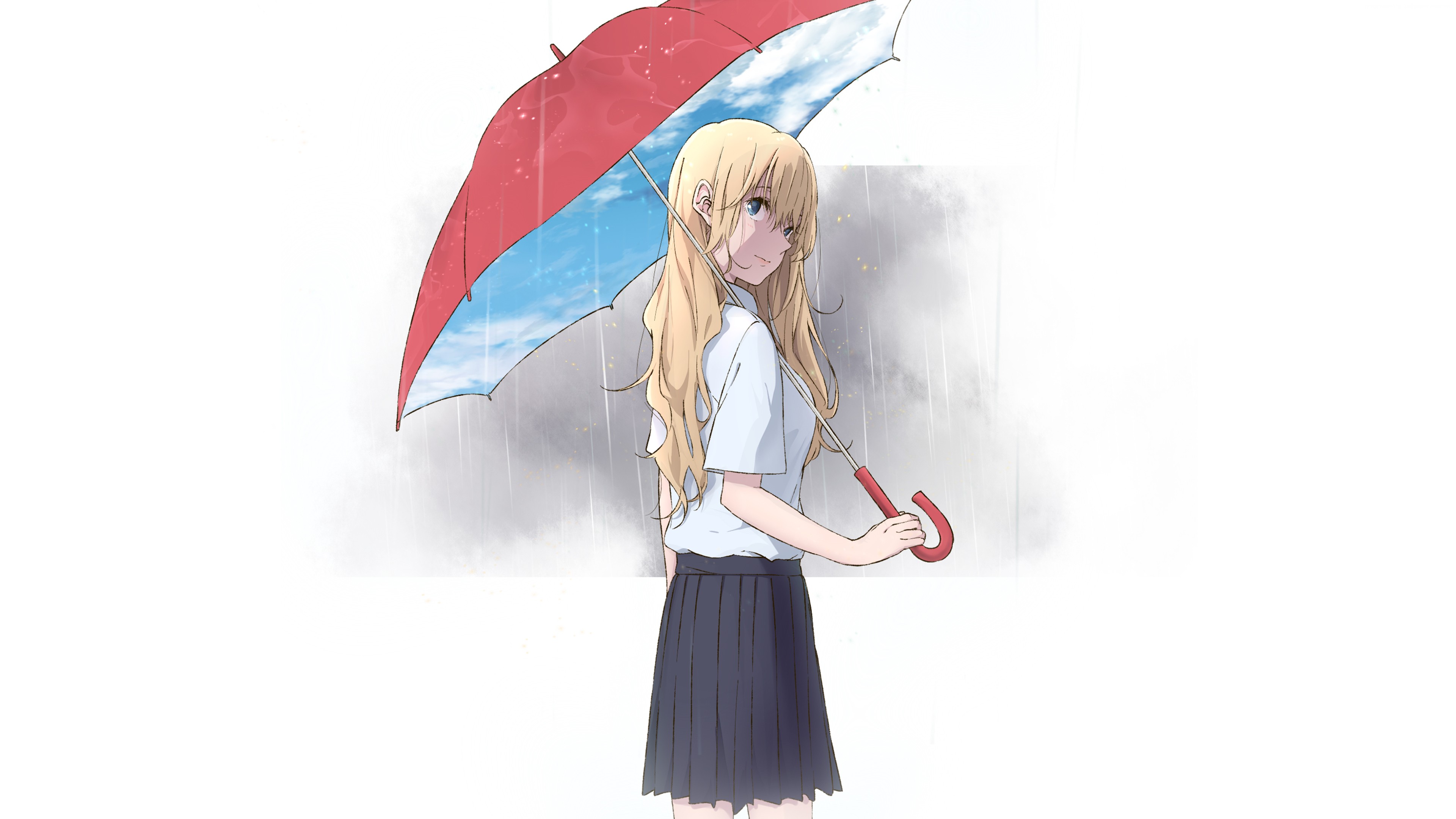 Girl with umbrella in the rain HD Wallpaper