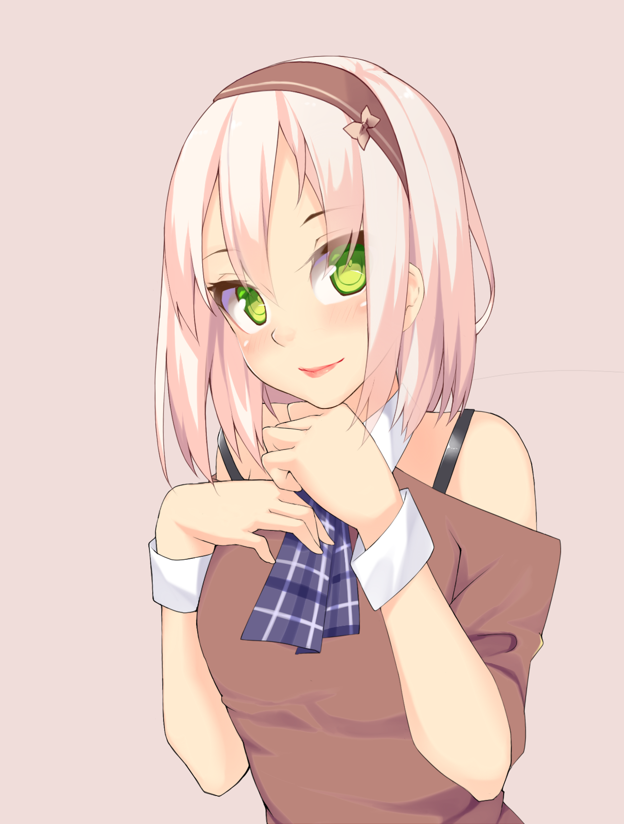 Anime girl with pink hair and green eyes HD Wallpaper