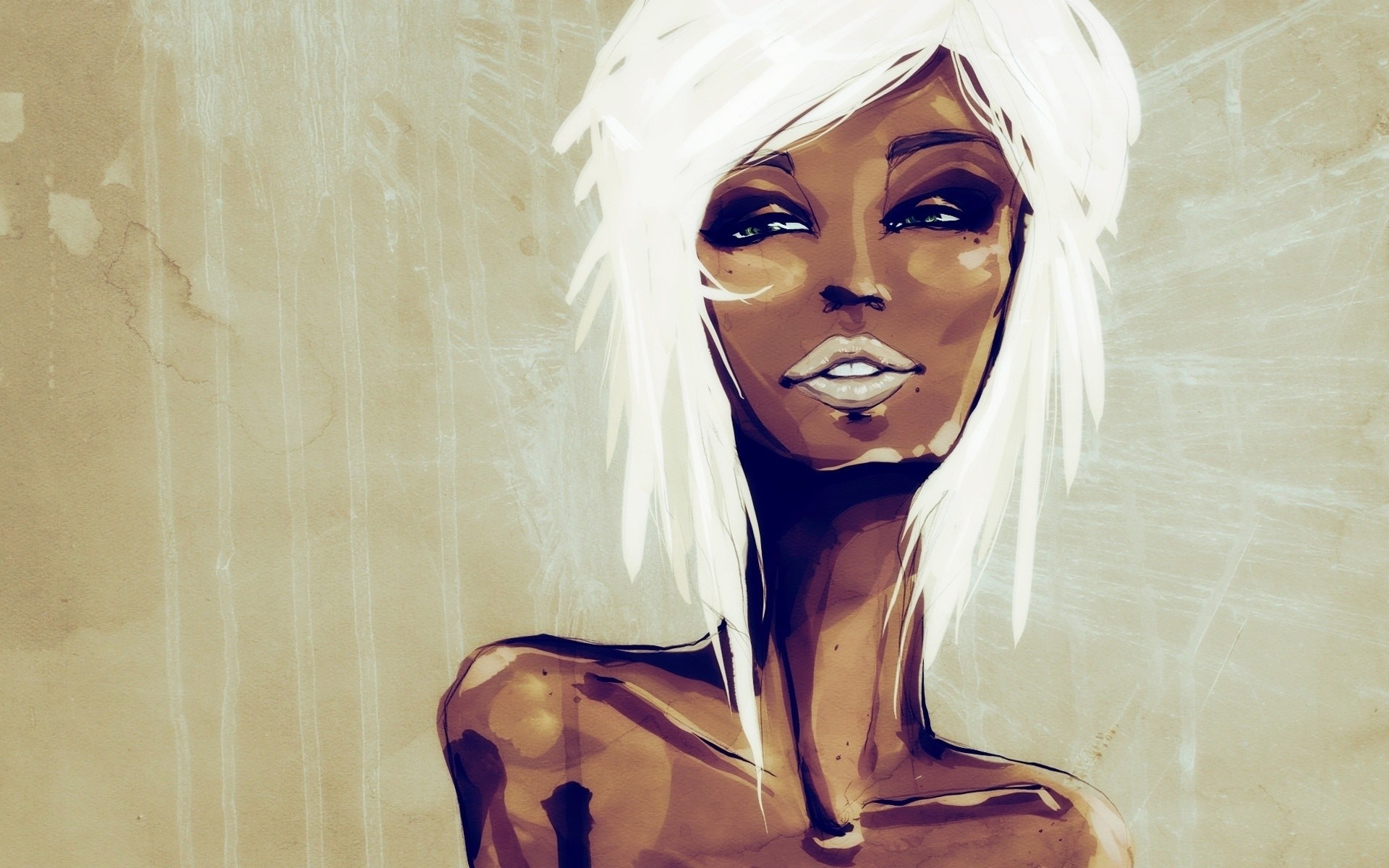 Artwork of a woman with white hair HD Wallpaper