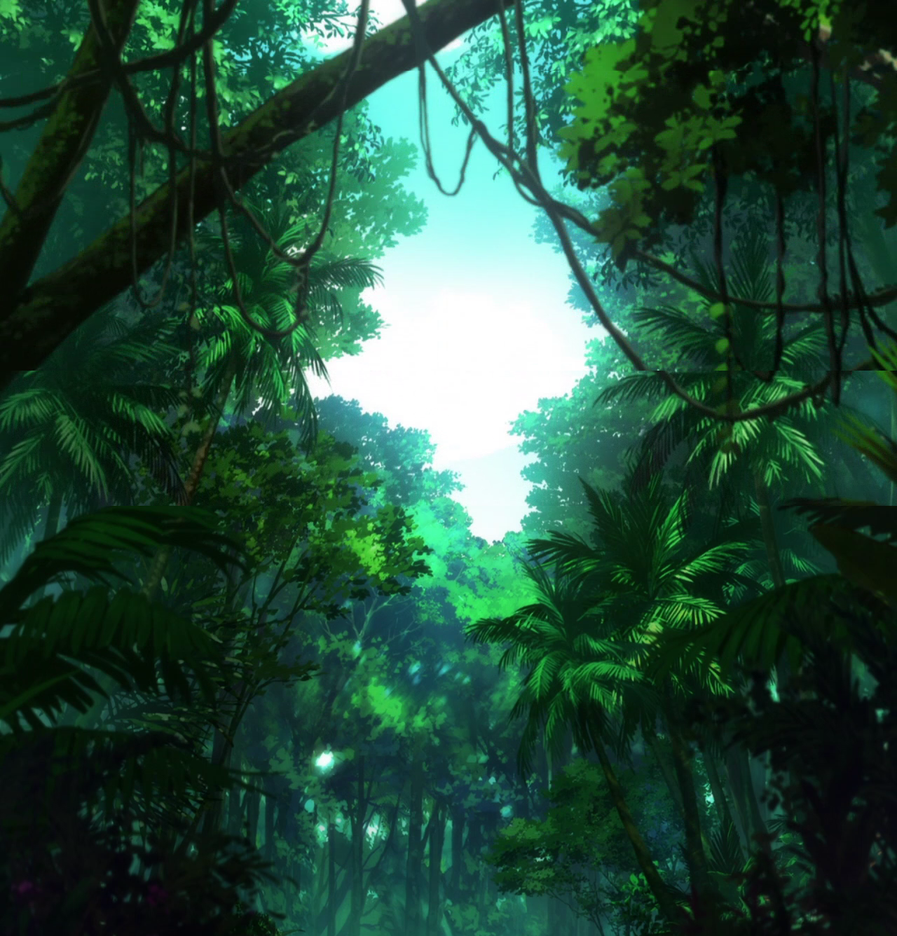 Sunlight filtering through a dense jungle canopy HD Wallpaper