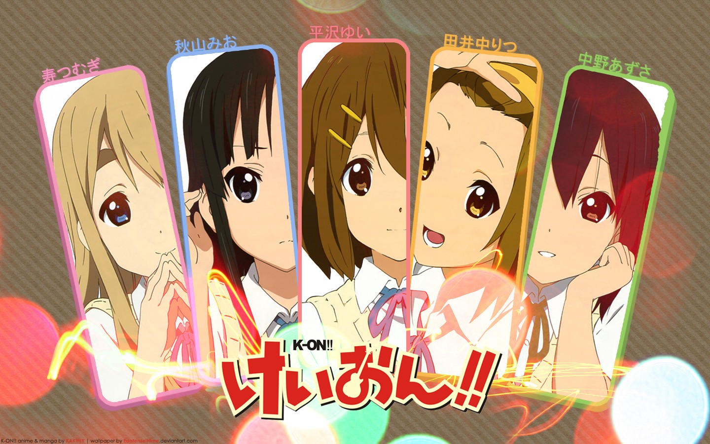 K-ON!! characters: Kotobuki Tsumugi, Akiyama Mio, Hirasawa Yui, Tainaka Ritsu, Nakano Azusa HD Wallpaper