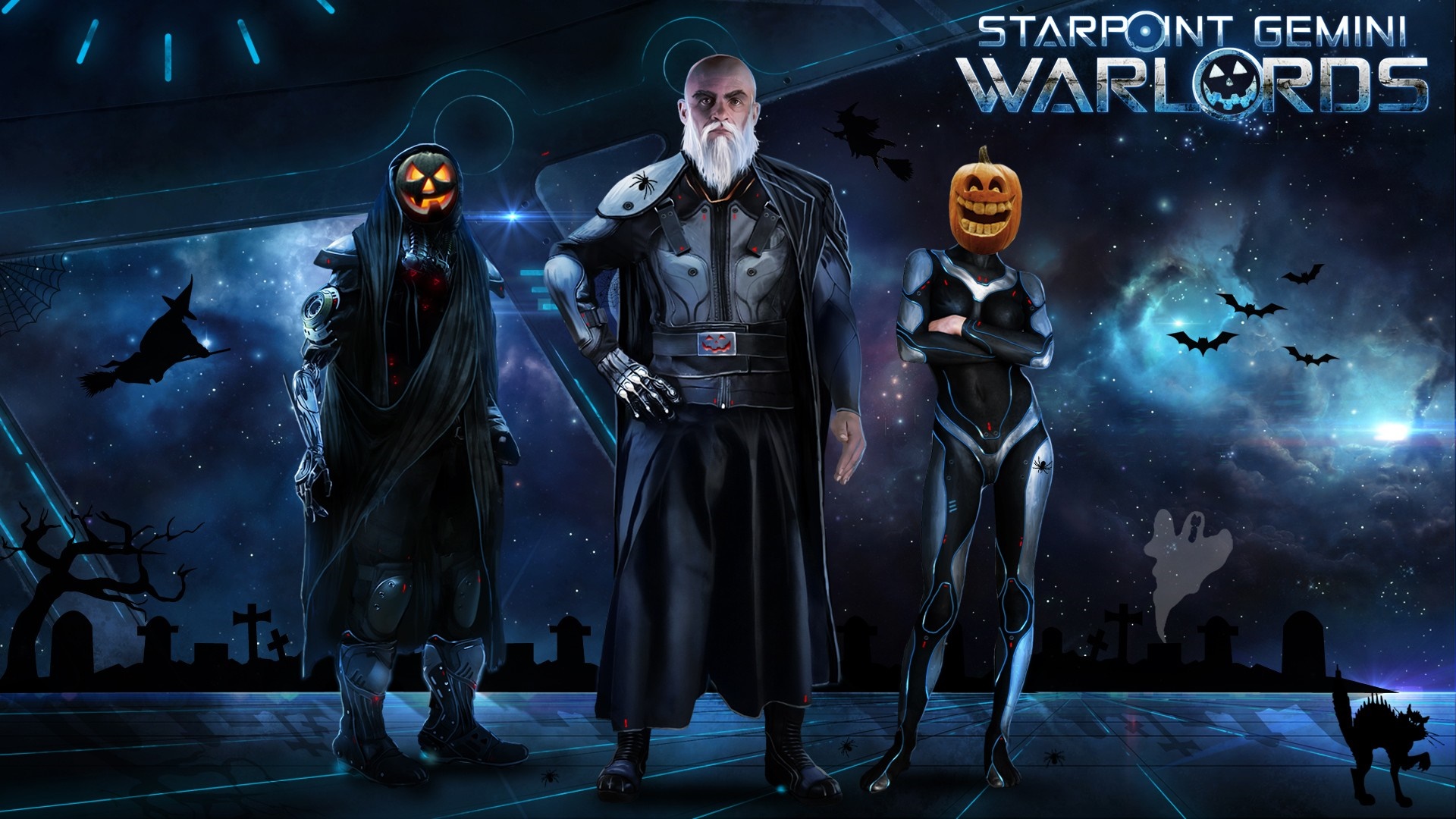 Starpoint Gemini Warlords Halloween characters in space HD Wallpaper