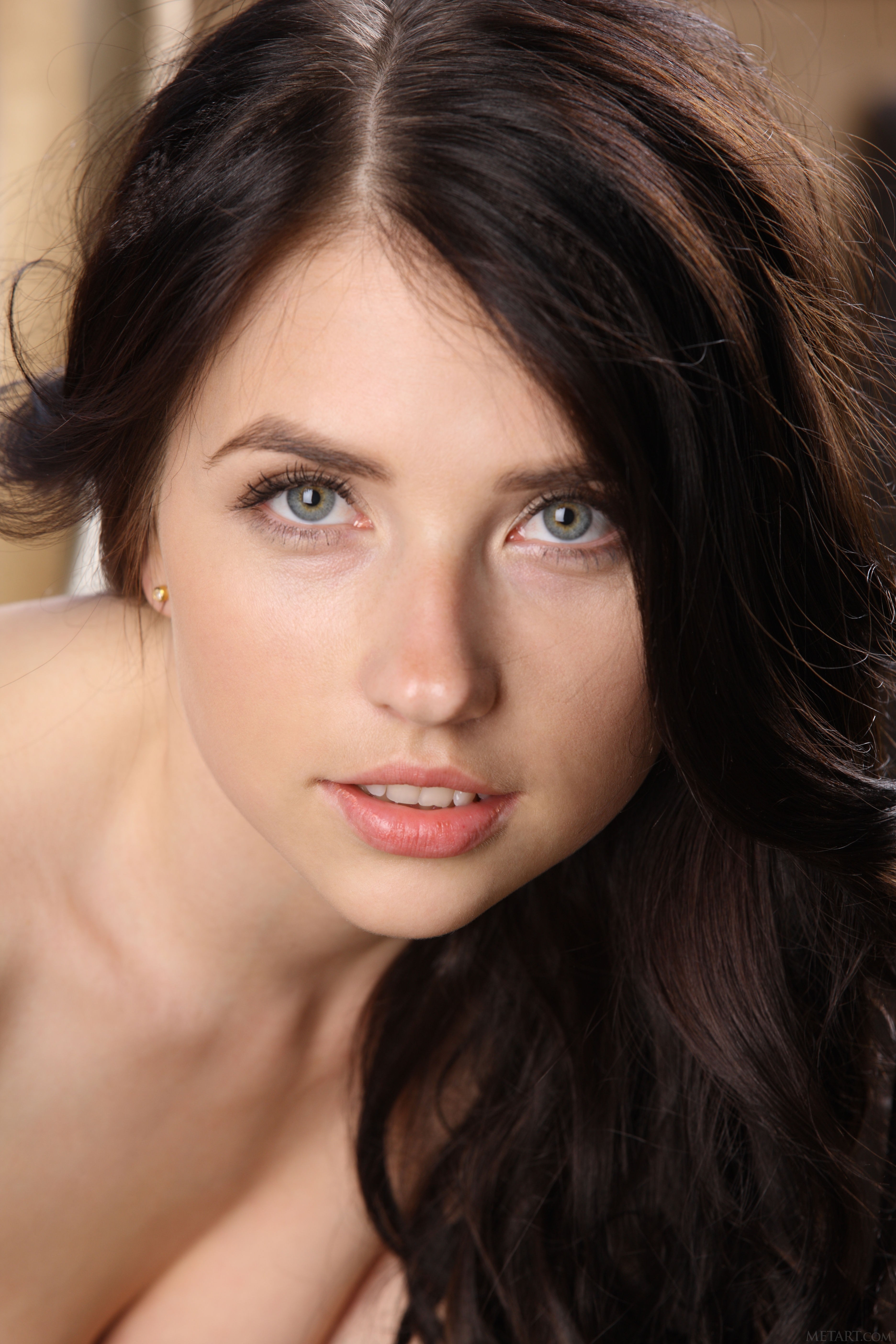 Portrait of a Young Woman with Long Dark Hair HD Wallpaper