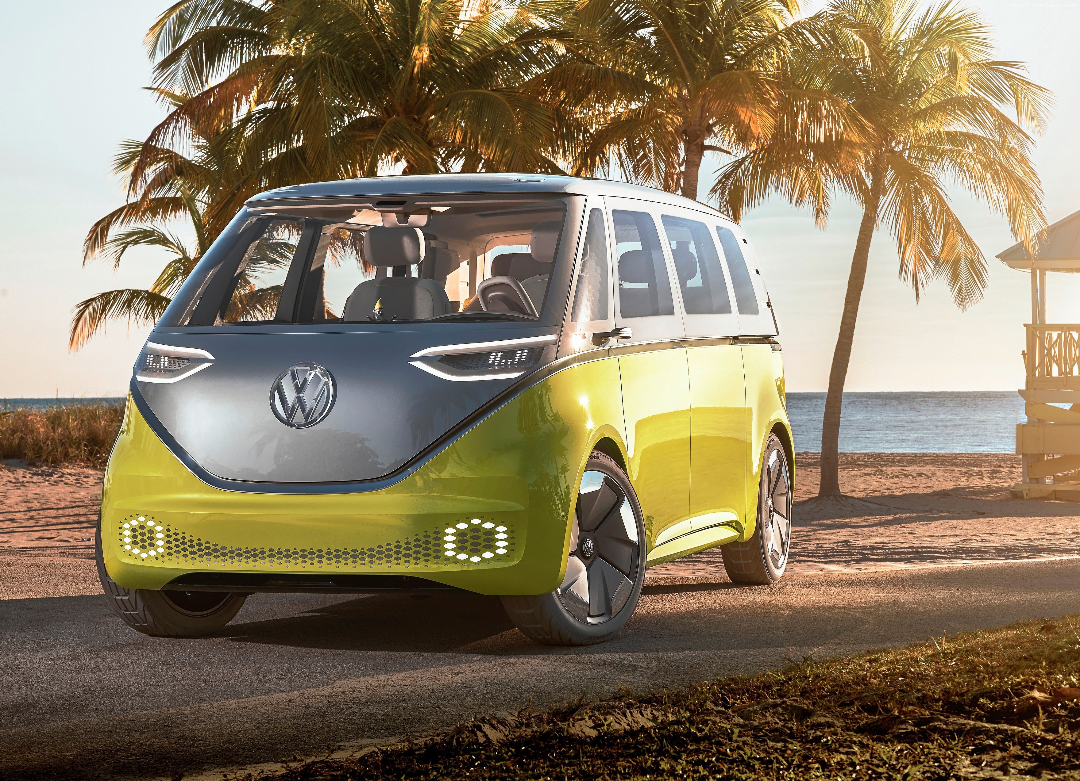 Volkswagen ID Buzz electric car on beach 4K HD Wallpaper