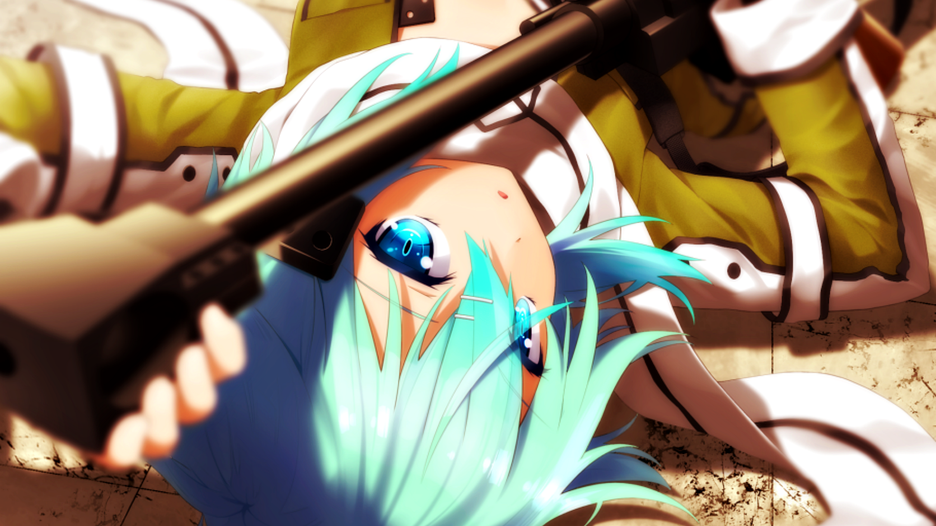Sinon from Sword Art Online with a sniper rifle HD Wallpaper