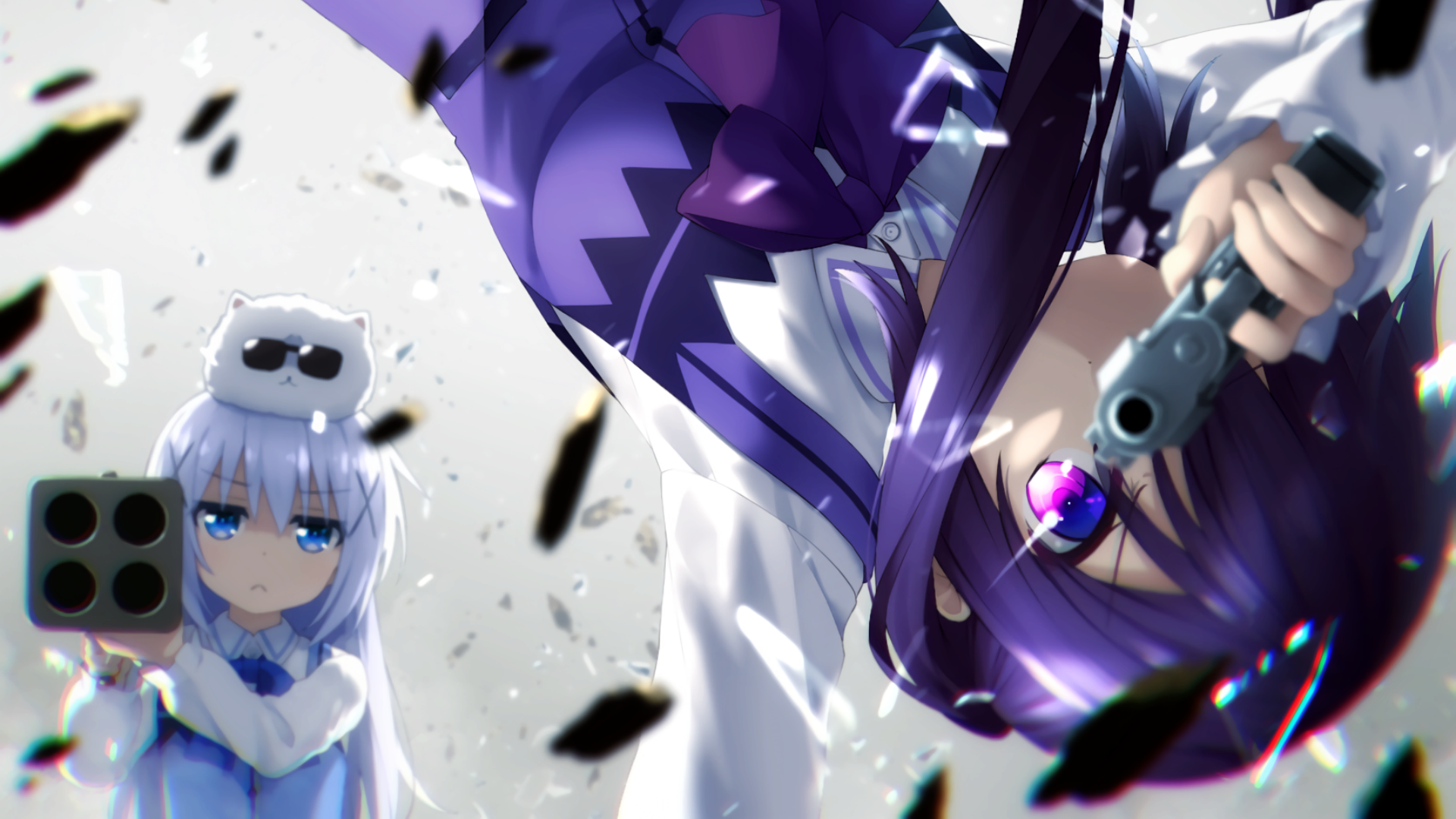 Chino Kafuu and Rize Tedeza from Gochuumon wa Usagi Desu ka with guns HD Wallpaper