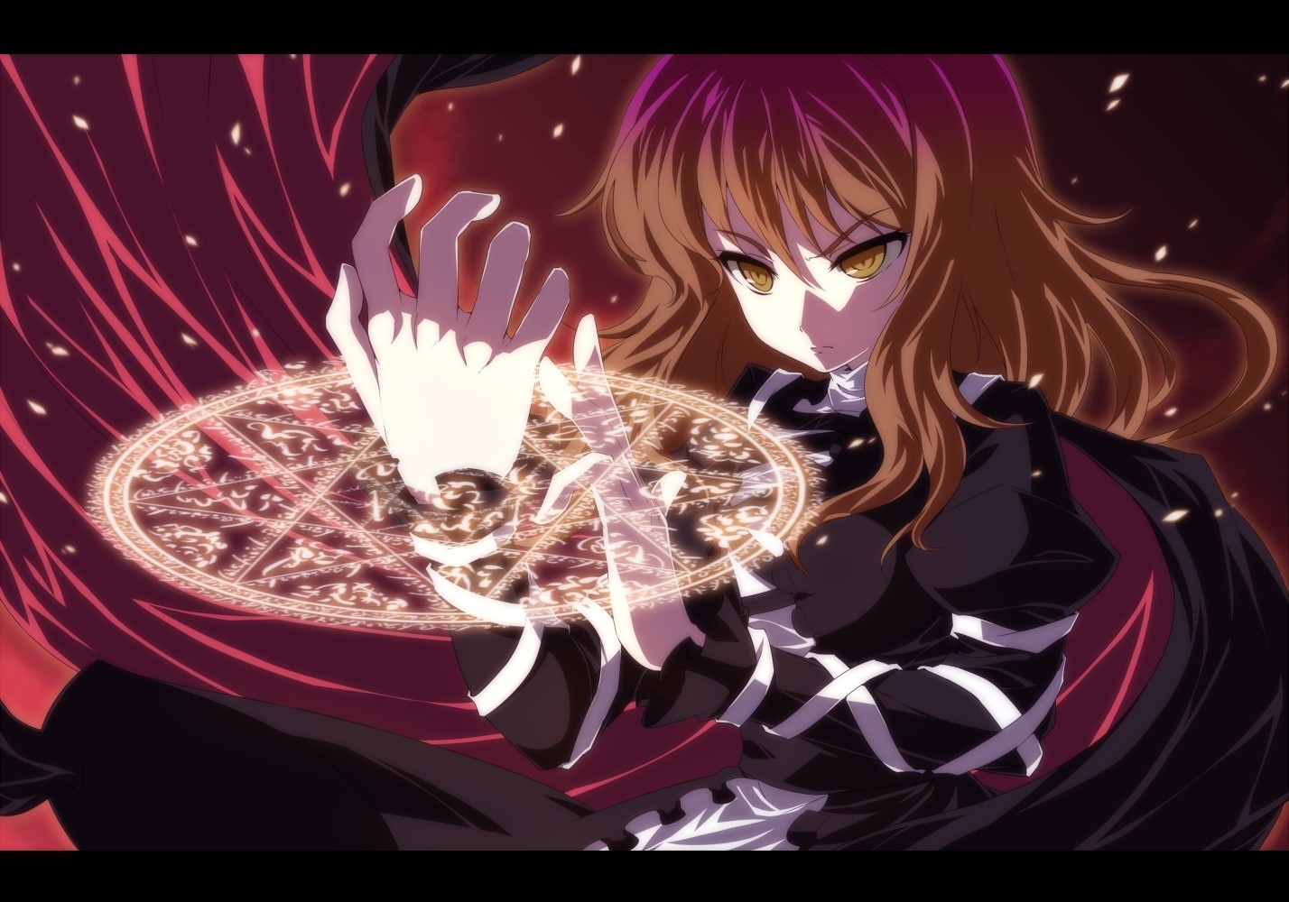Anime girl casting a spell with a magic circle HD Wallpaper