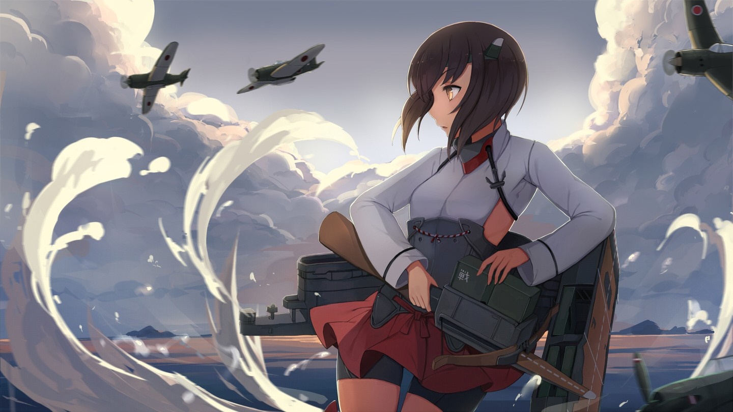 Girl from Kantai Collection with airplanes HD Wallpaper