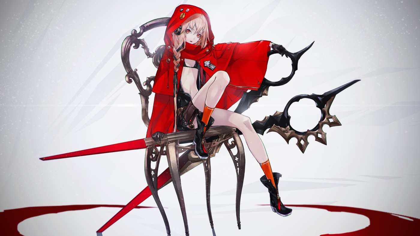 Anime girl with red cloak and scissors weapon HD Wallpaper
