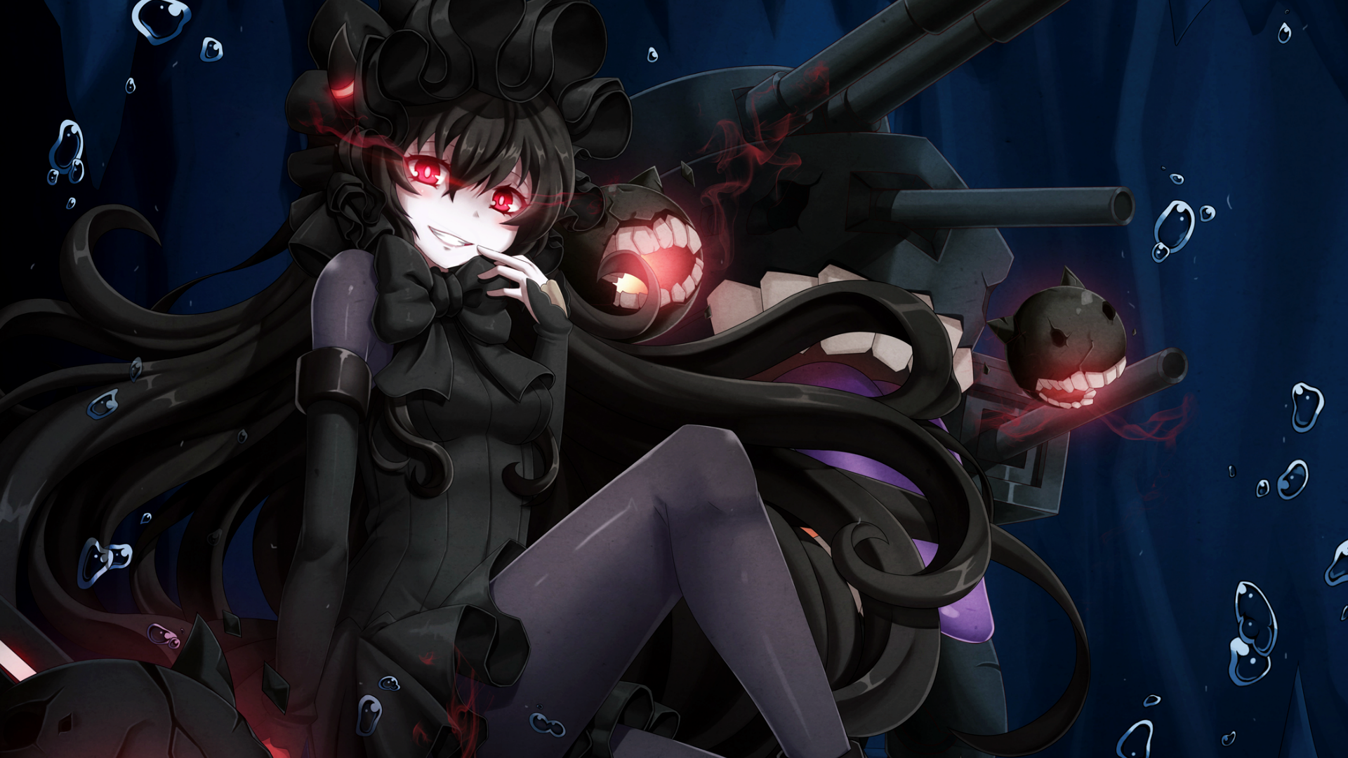 Anime girl with black hair and red eyes from Kantai Collection HD Wallpaper