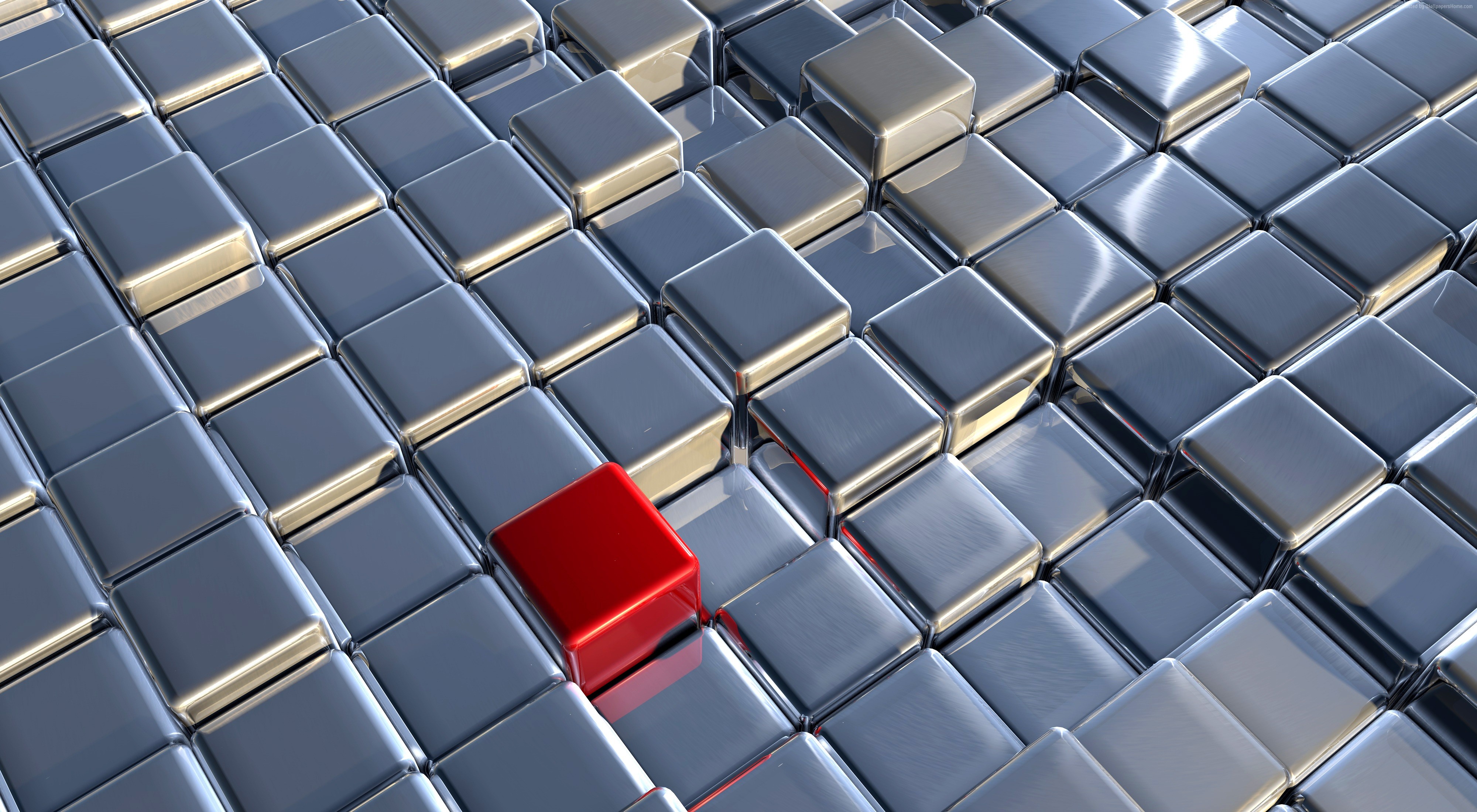 3D Cubes with one red cube HD Wallpaper