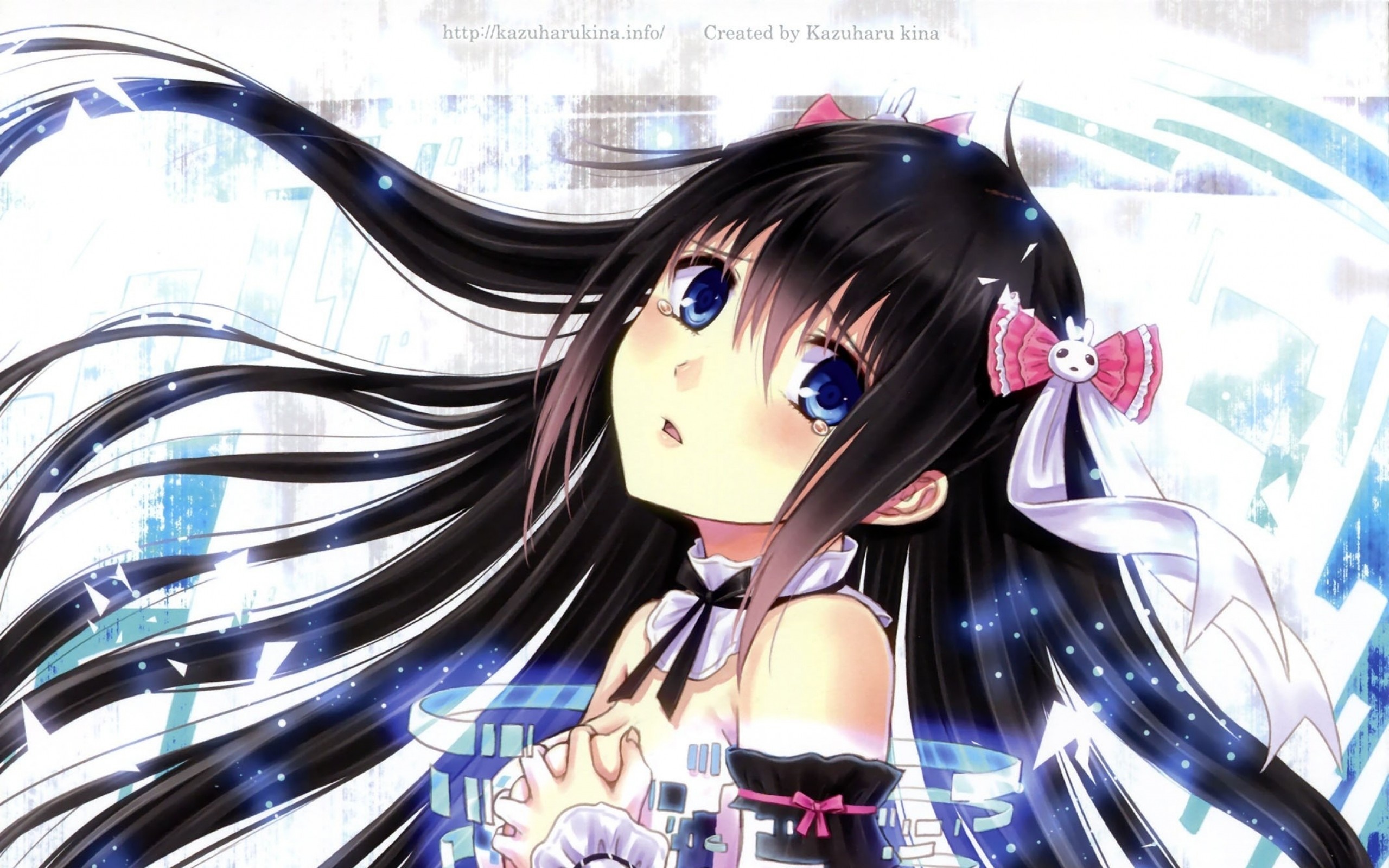 Anime girl with black hair and blue eyes HD Wallpaper