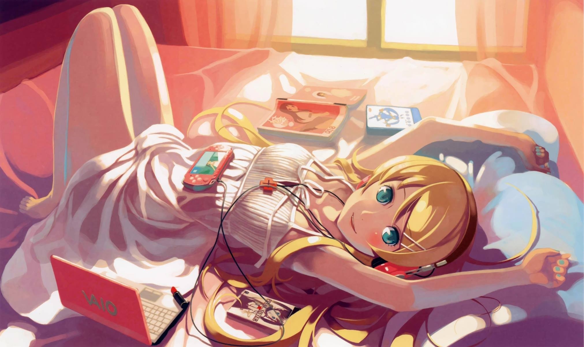 Oshino Shinobu from Monogatari Series lying on a bed HD Wallpaper