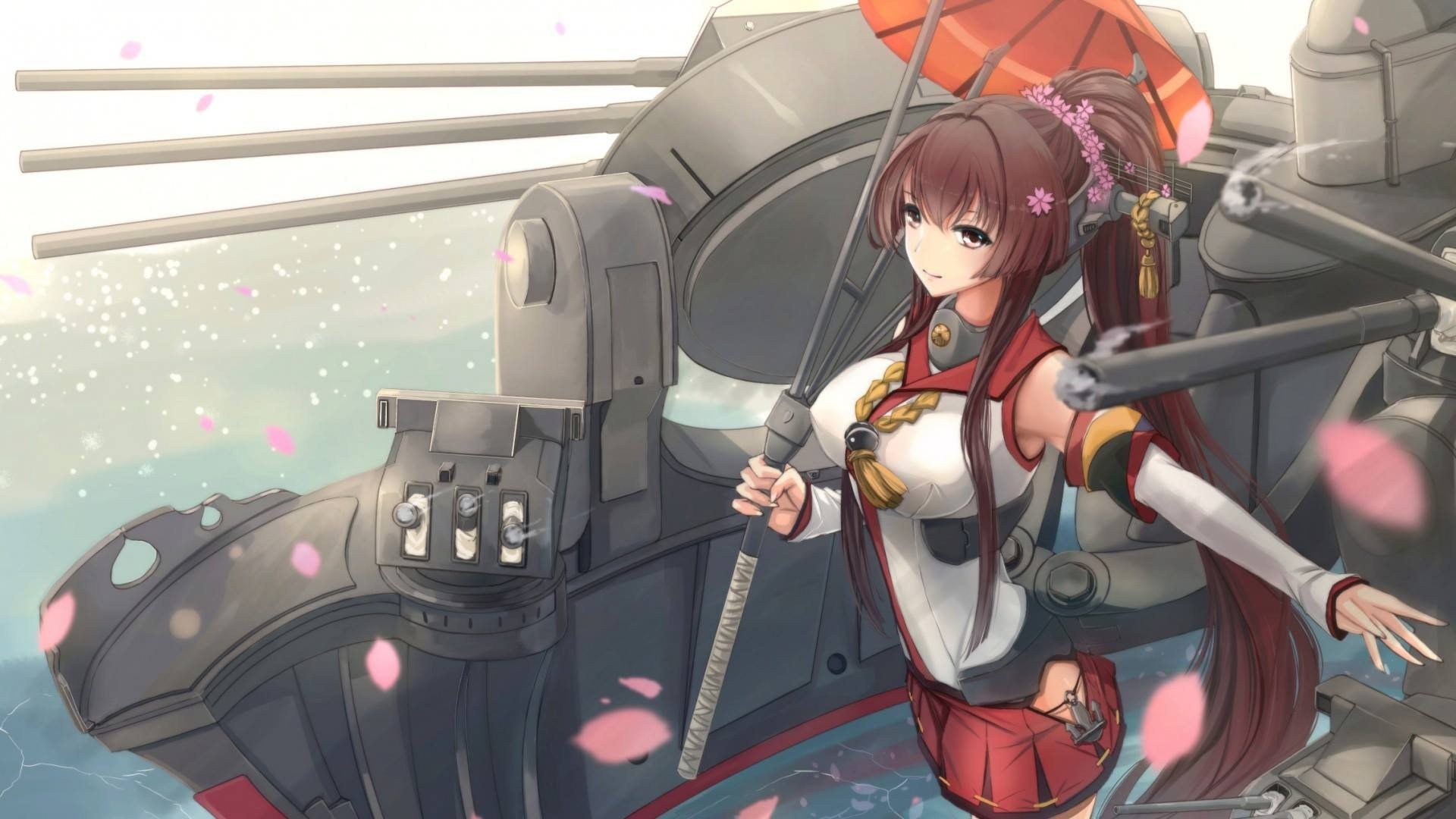 Anime girl from Kantai Collection on a ship HD Wallpaper