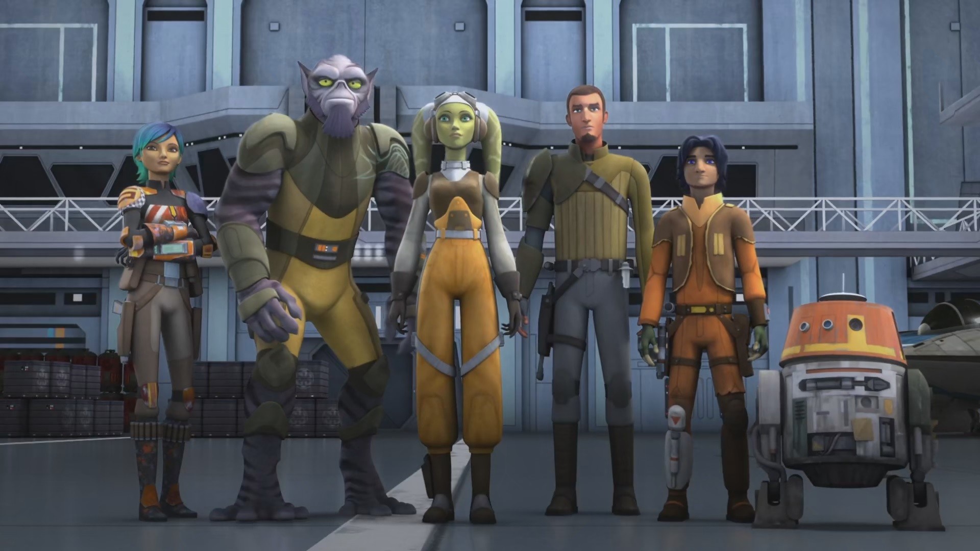 Star Wars Rebels characters standing in a hangar HD Wallpaper