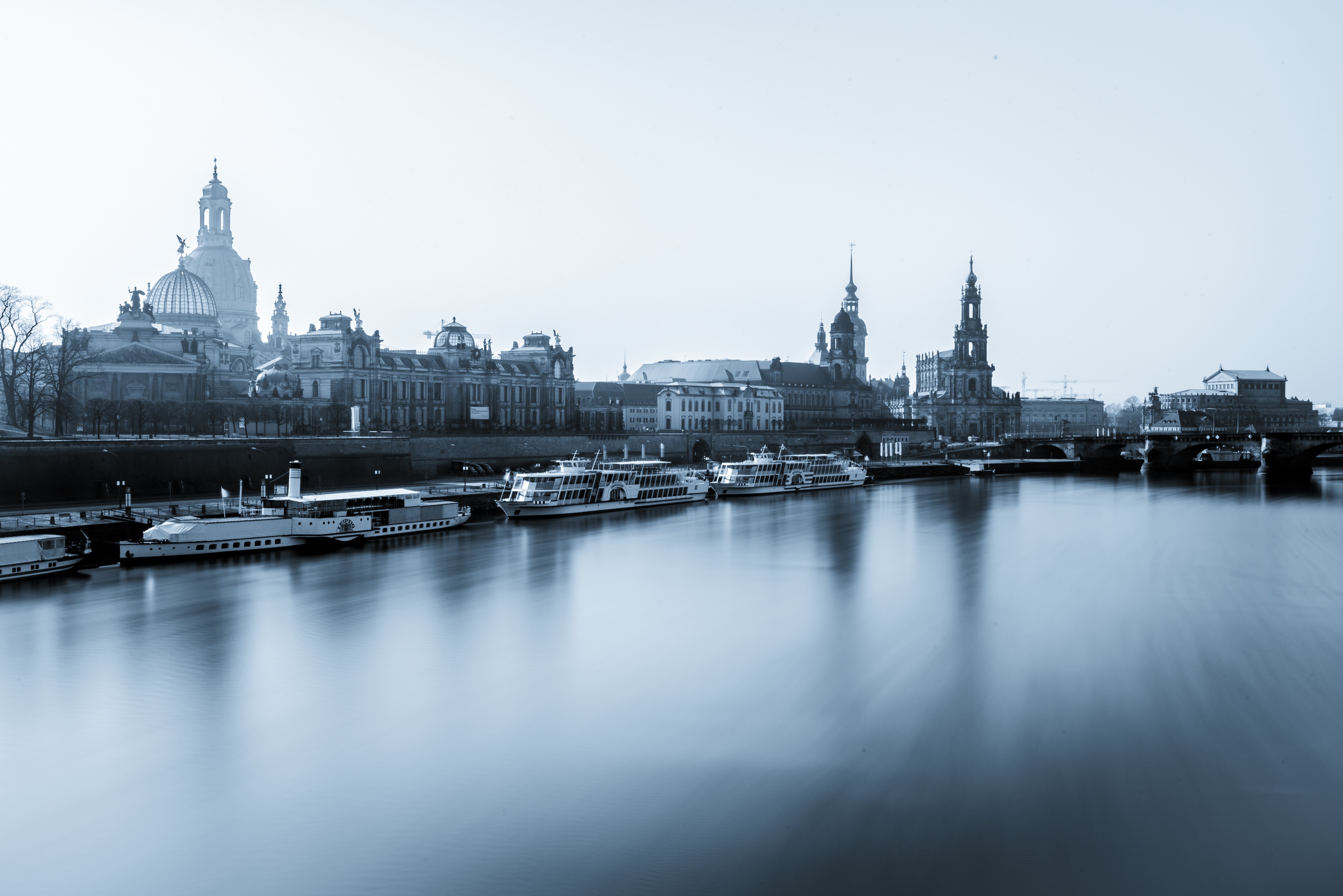 Dresden cityscape with Elbe river and boats HD Wallpaper