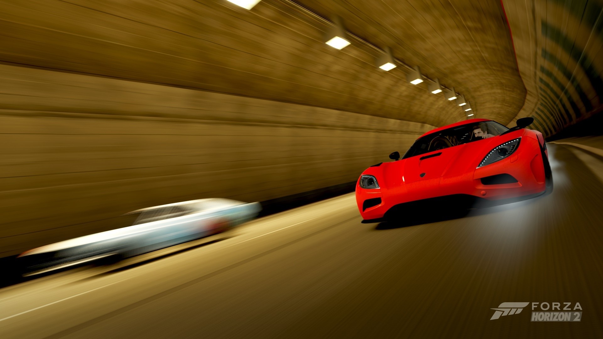 Red Koenigsegg Agera racing in Forza Horizon 2 tunnel HD Wallpaper