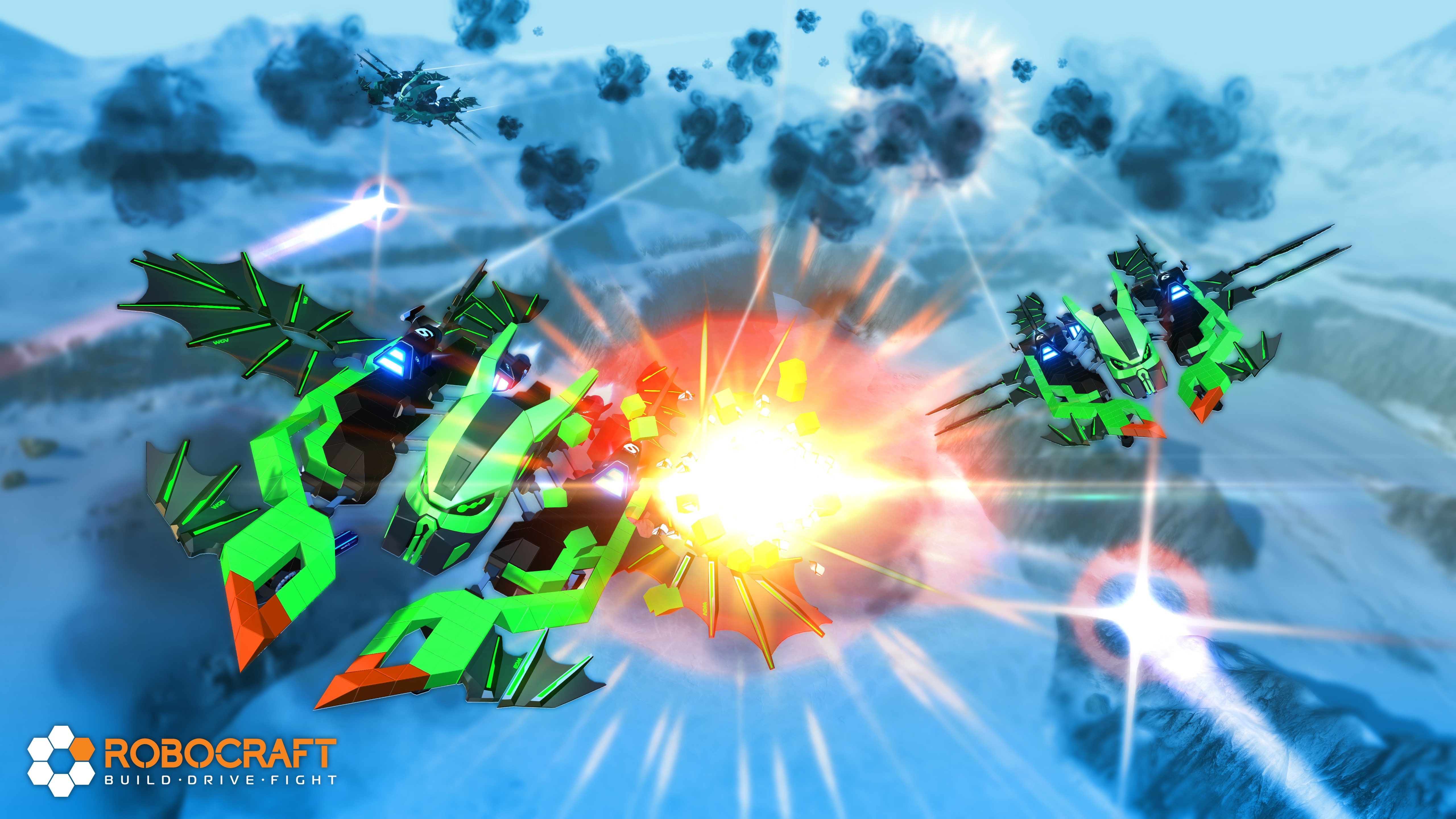 Robocraft screenshot of futuristic combat vehicles in battle HD Wallpaper