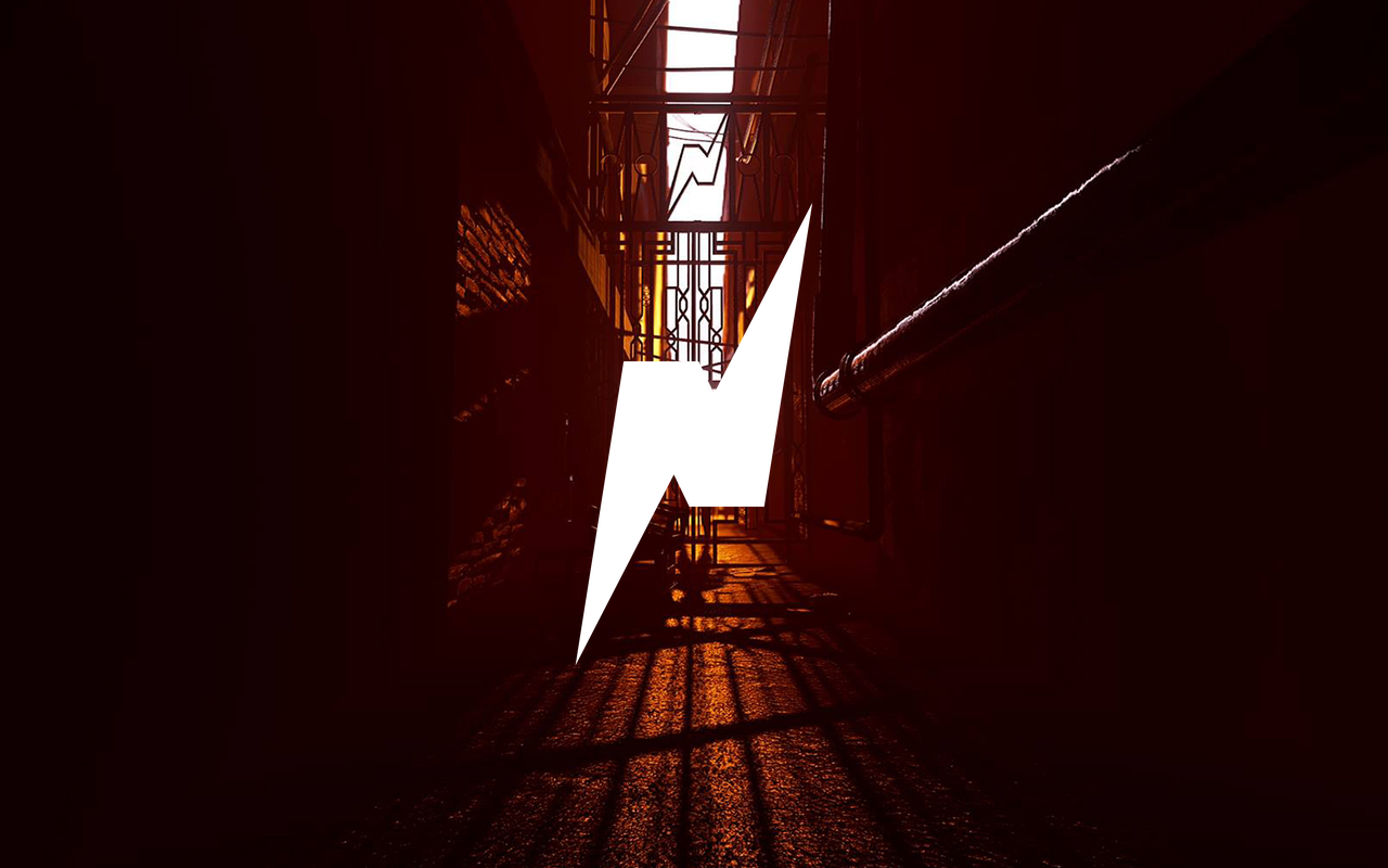 White lightning bolt logo in a dark alley HD Wallpaper