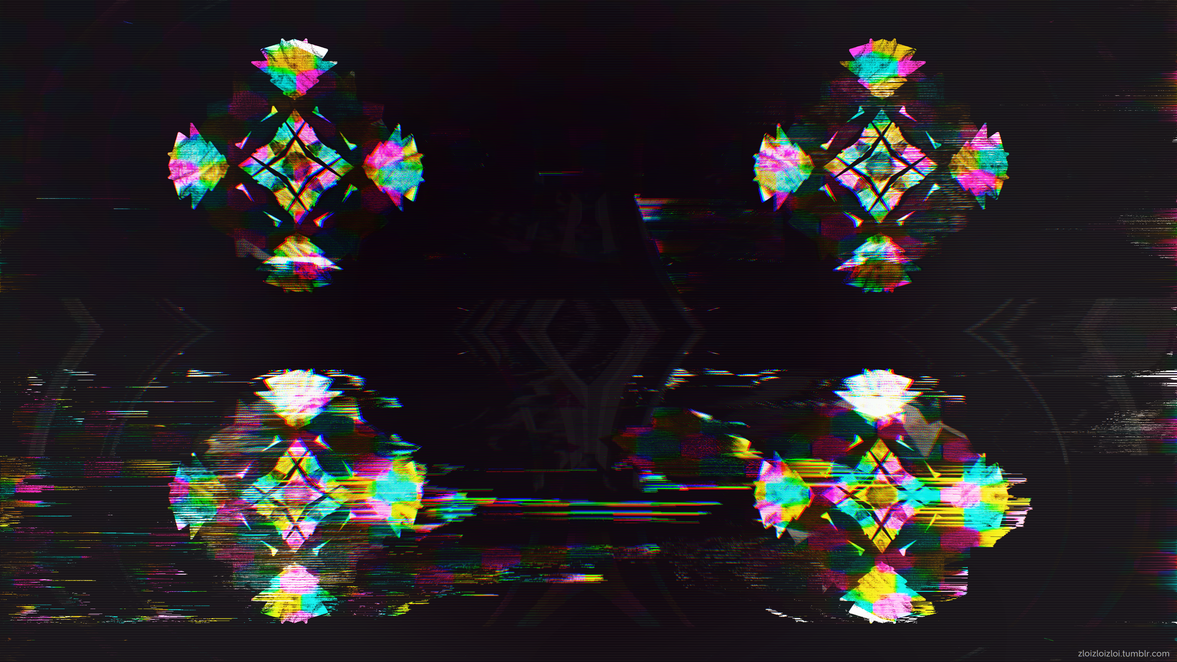 Abstract Glitch Art with Kaleidoscope Patterns HD Wallpaper