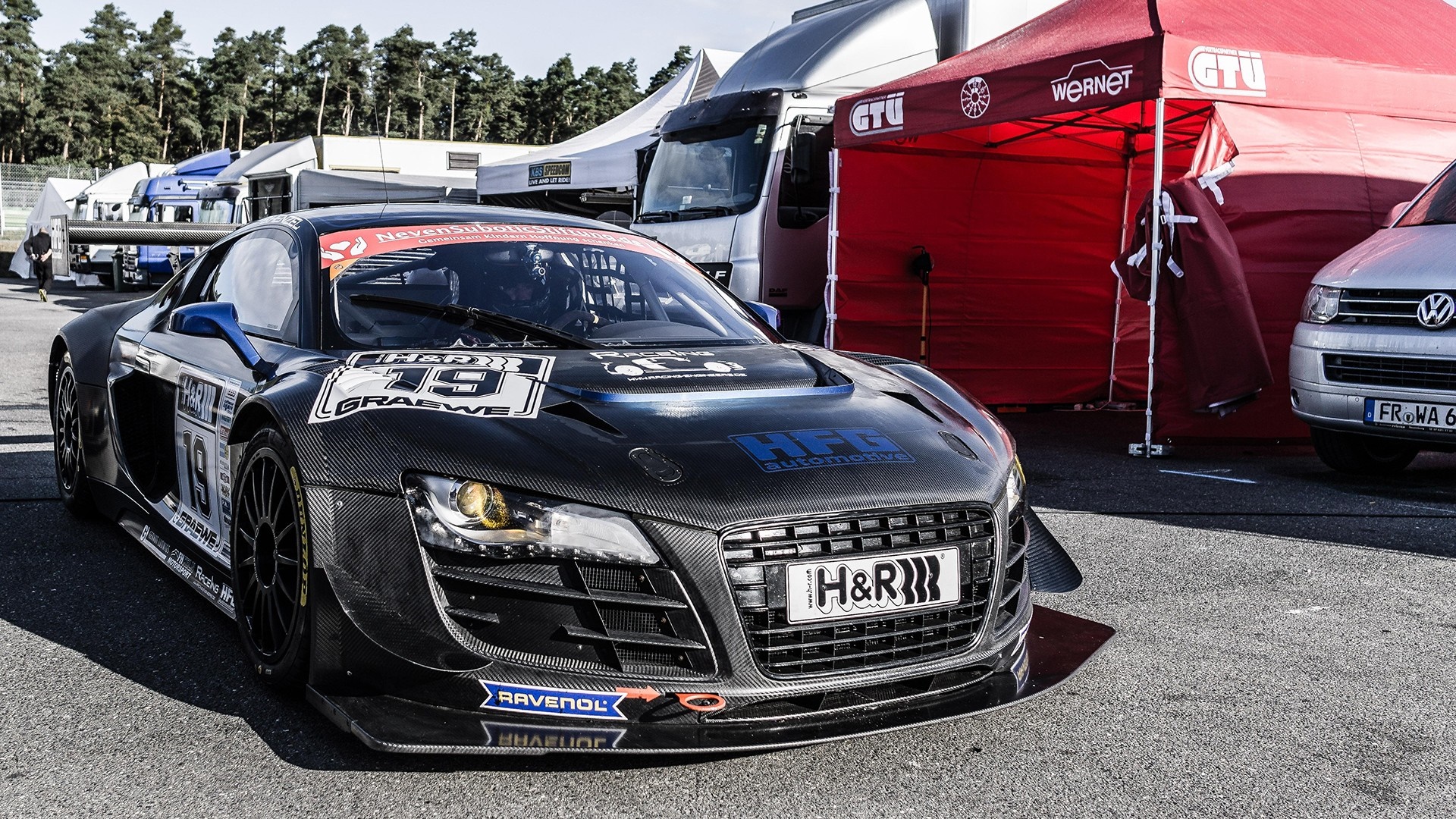 Audi R8 GT3 race car with H&R branding HD Wallpaper