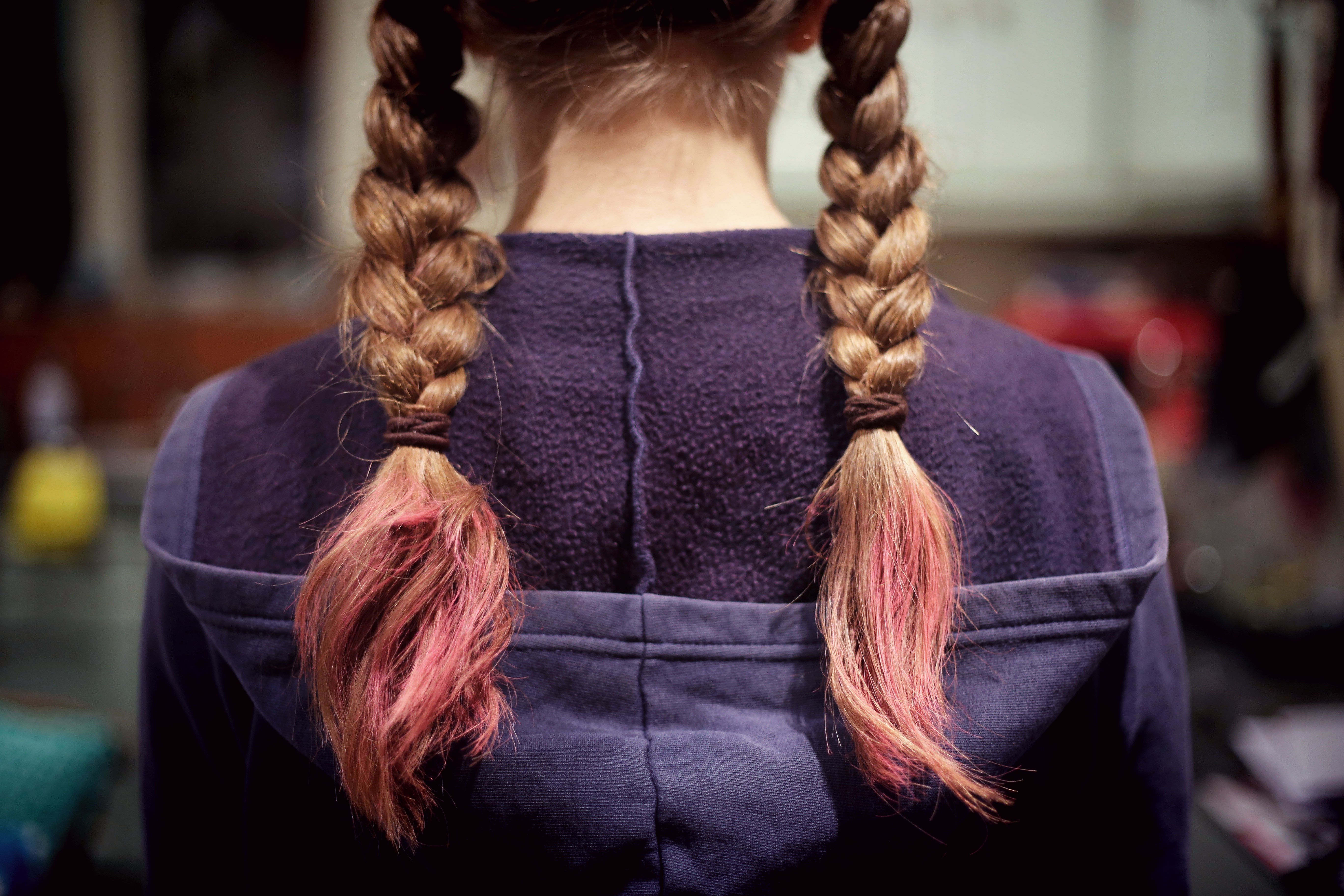 Woman with braided hair dyed pink HD Wallpaper