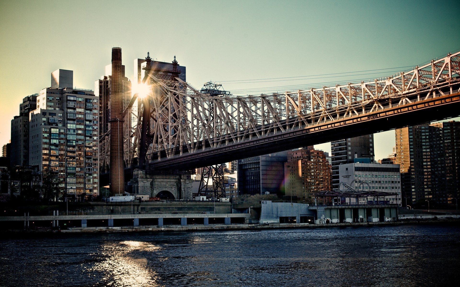 Queensboro Bridge and New York City Skyline at Sunset HD Wallpaper