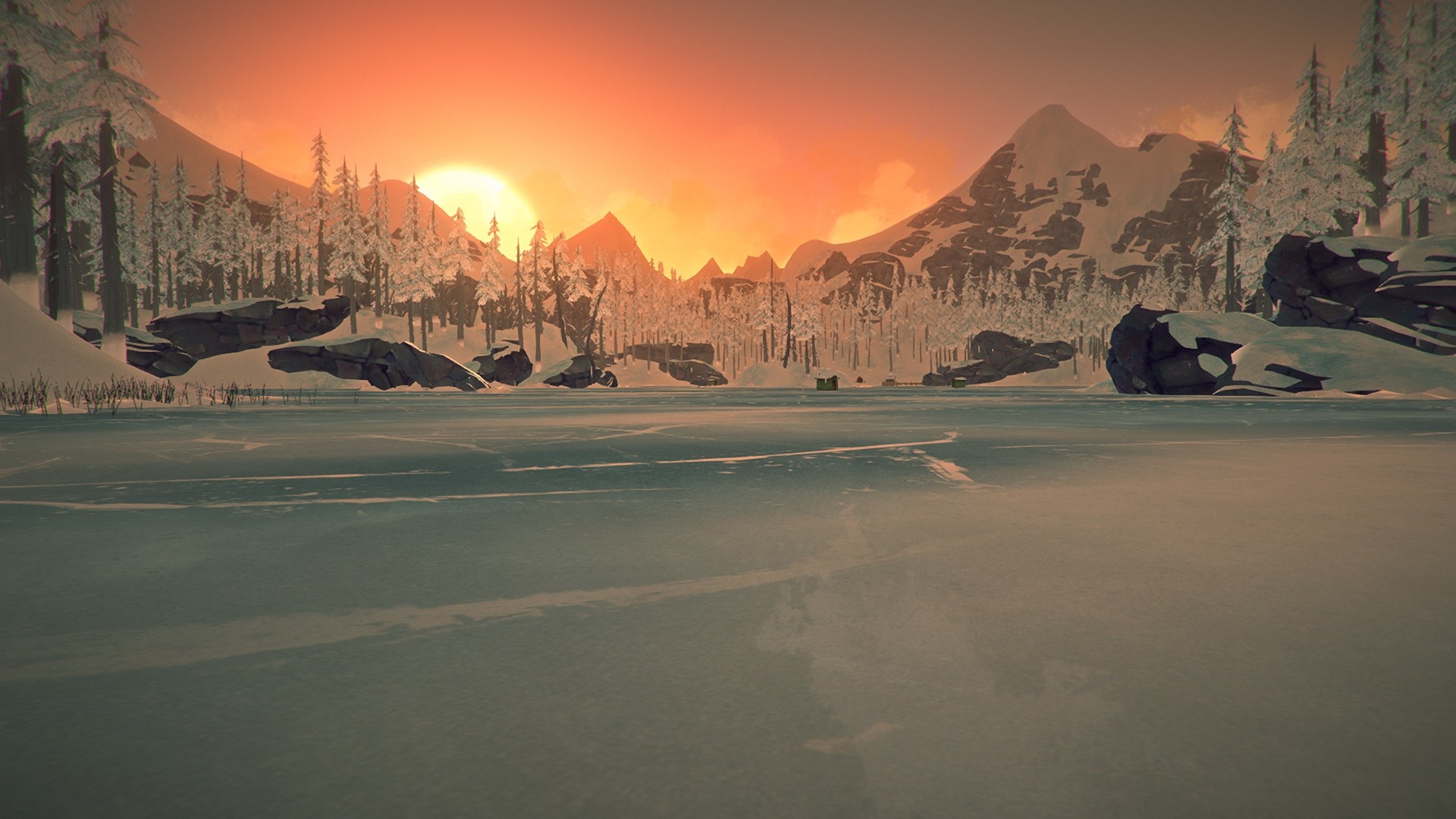 The Long Dark screenshot of a frozen lake at sunset HD Wallpaper