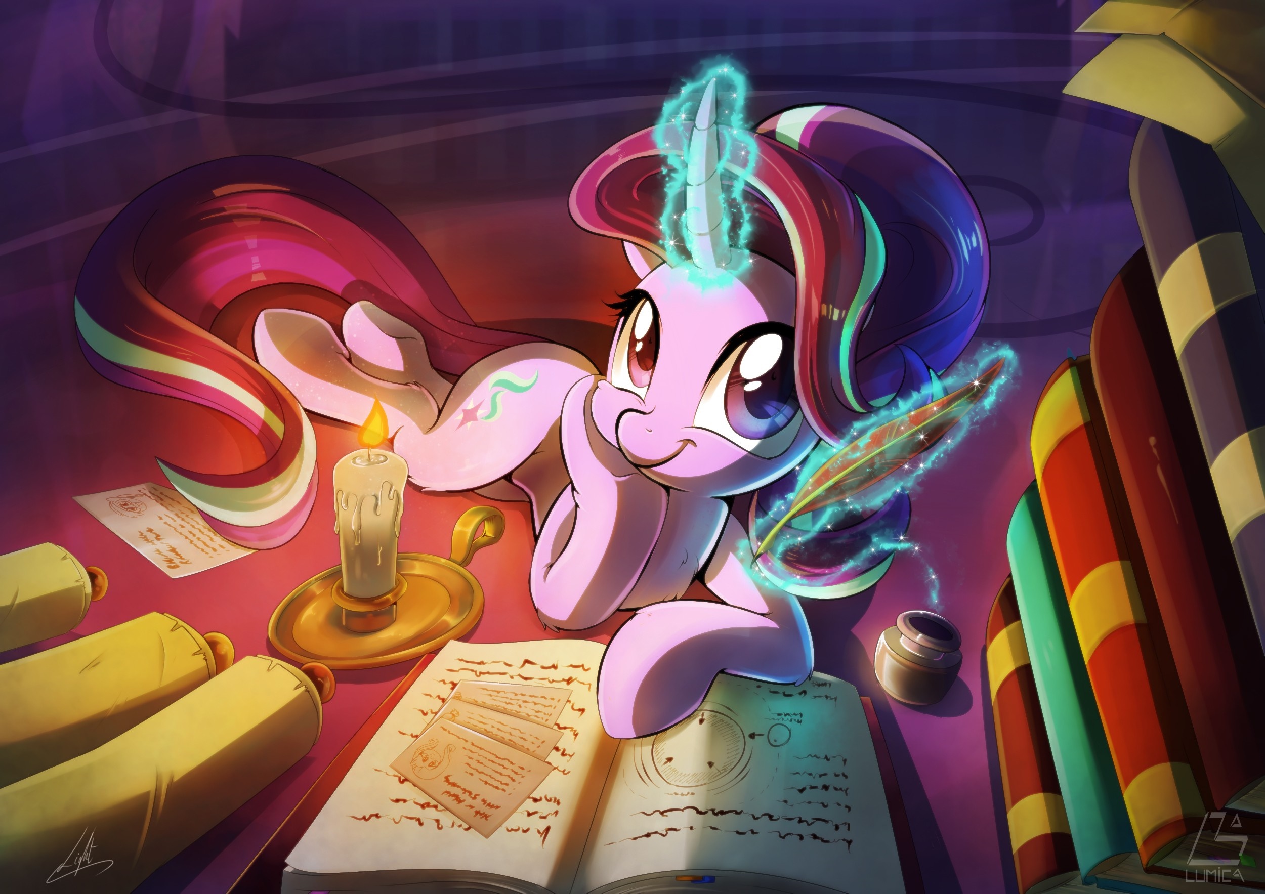 Starlight Glimmer from My Little Pony writing with a quill HD Wallpaper