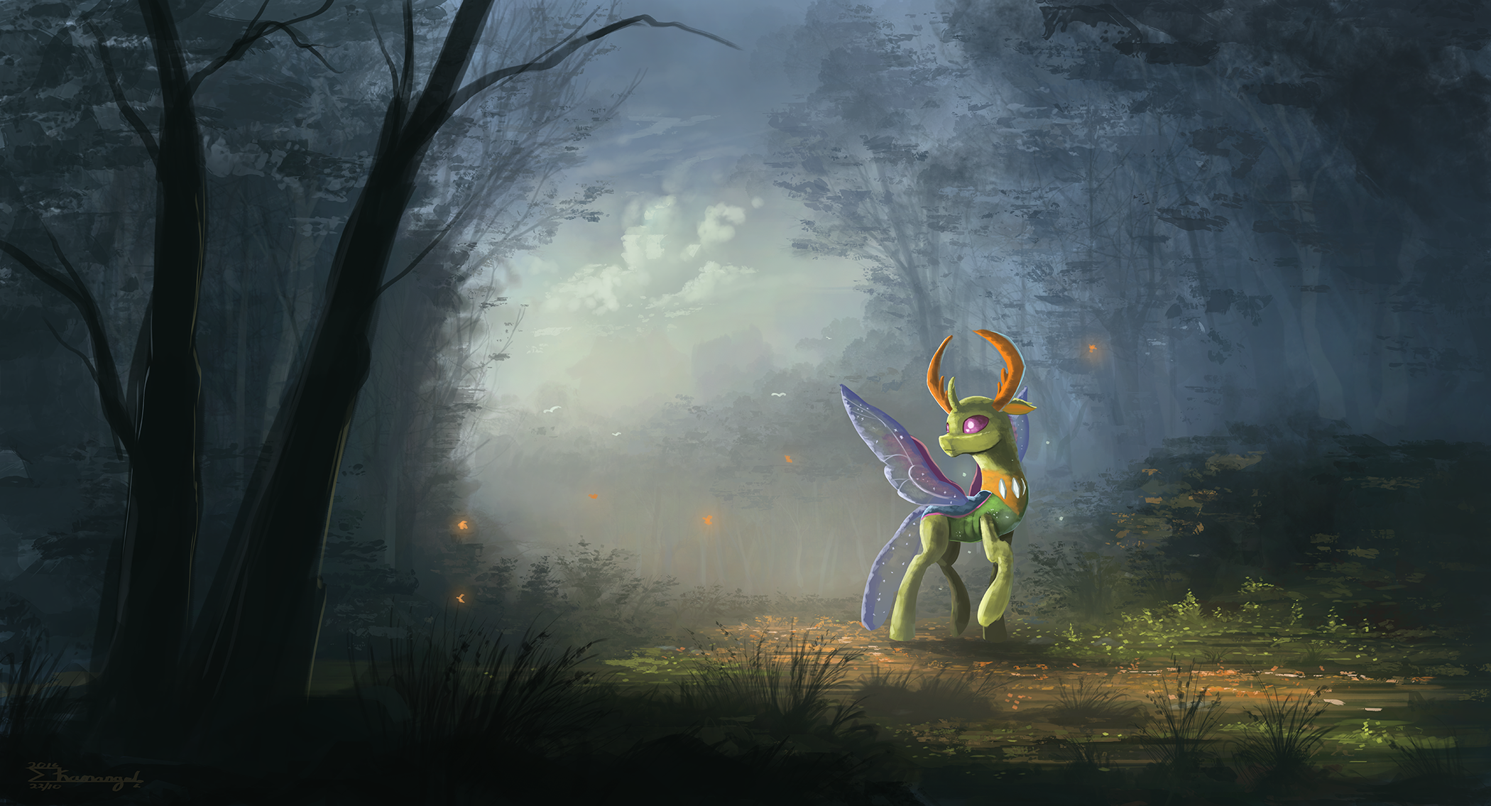 Thorax the Changeling from My Little Pony in a misty forest HD Wallpaper
